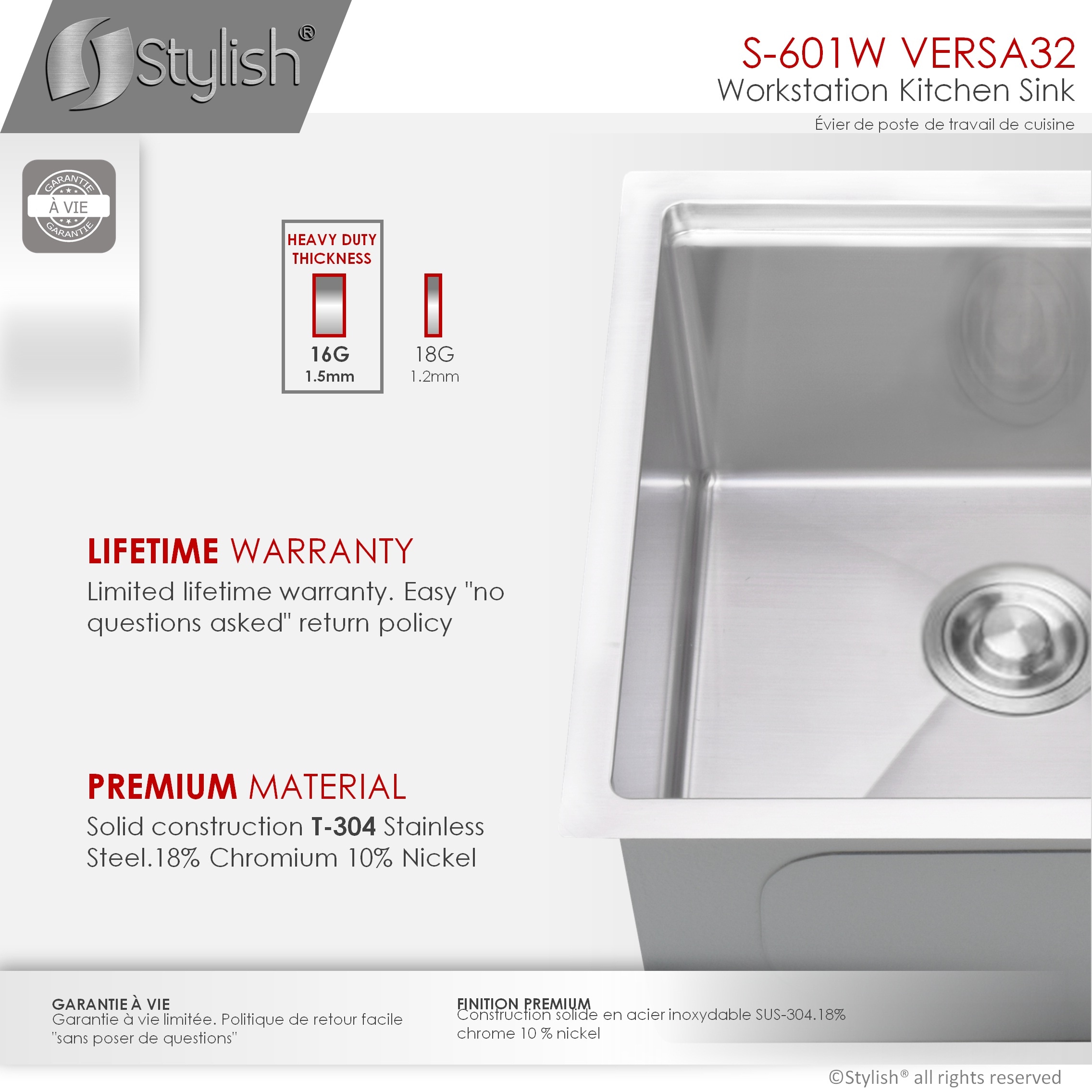 Stylish S-601W1 Kitchen-Sinks - View #3