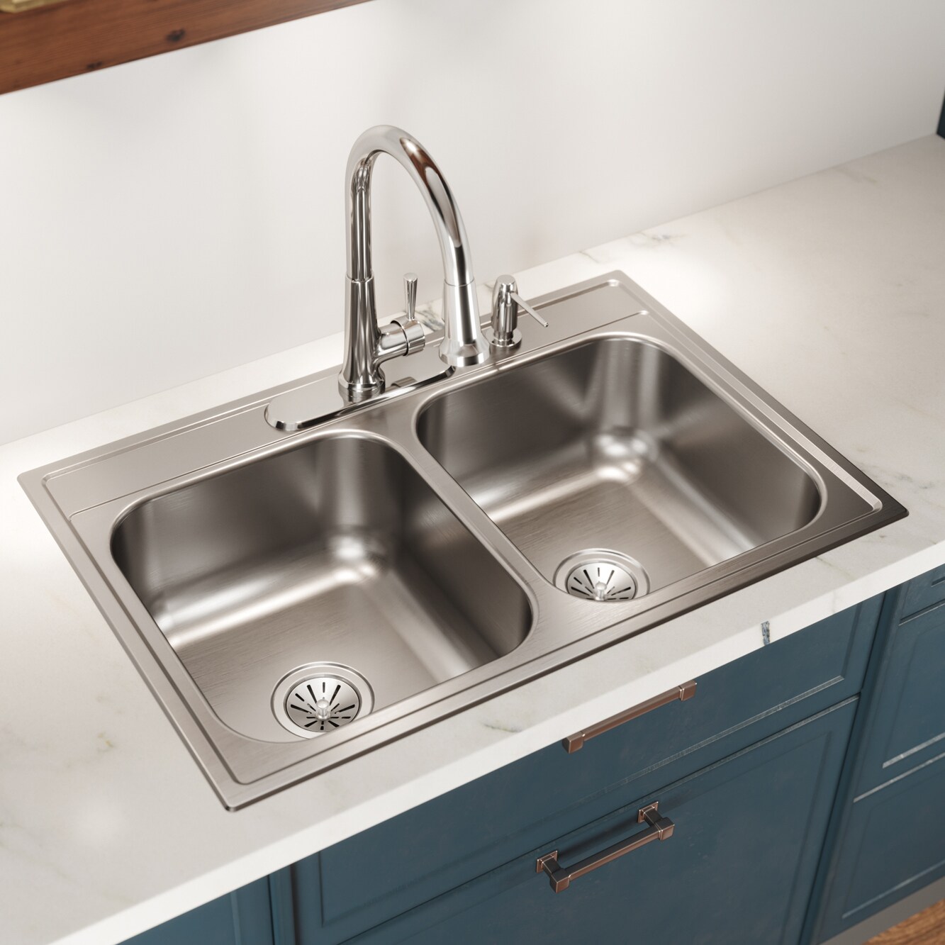 Elkay DropIn 33in x 22in Satin Stainless Steel Double Equal Bowl 4