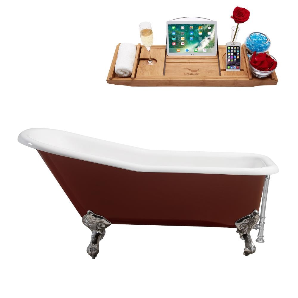 Streamline R5280CH-CH 0 66-Inches x 30.1-Inches Glossy Red Cast iron Oval Clawfoot Soaking bathtub Drain ( Reversible Drain )