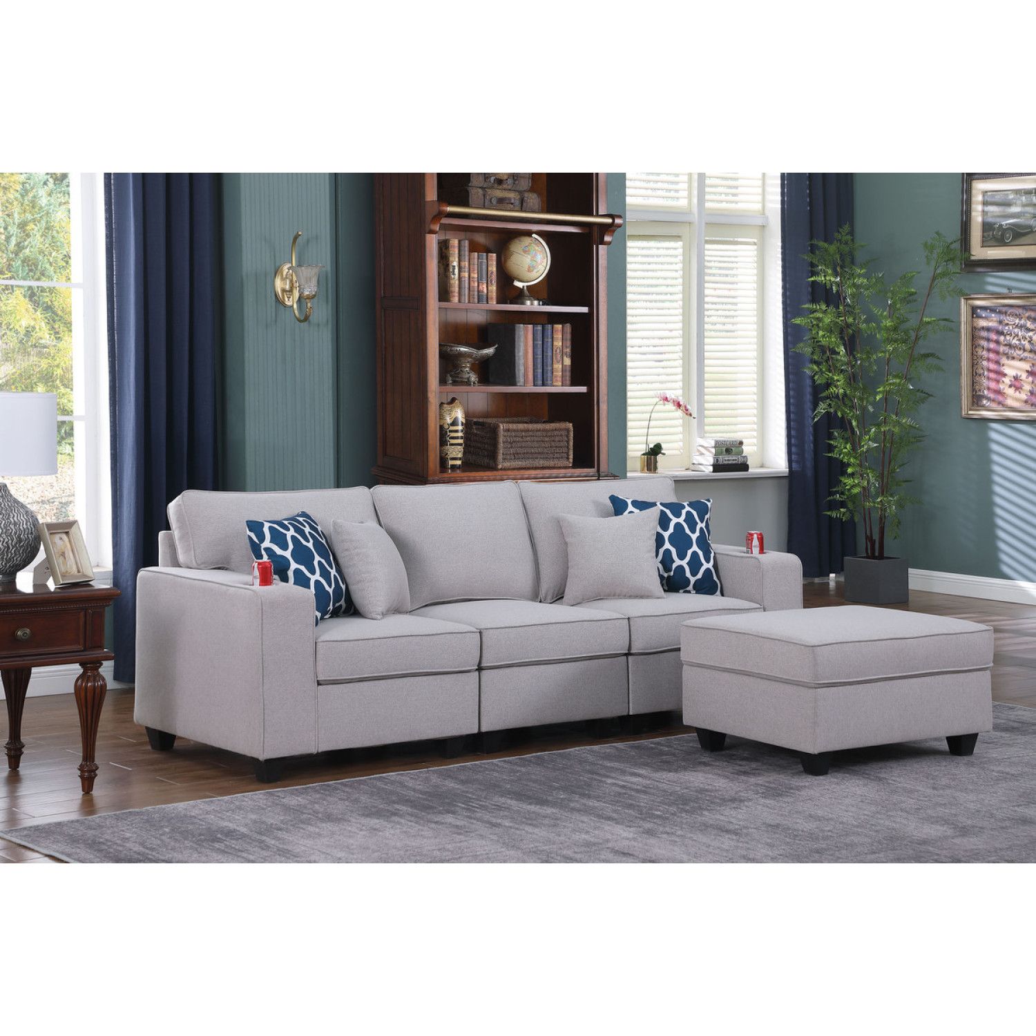 JASMODER B061S00379 93.5-in Modern Light Gray Linen Sofa
