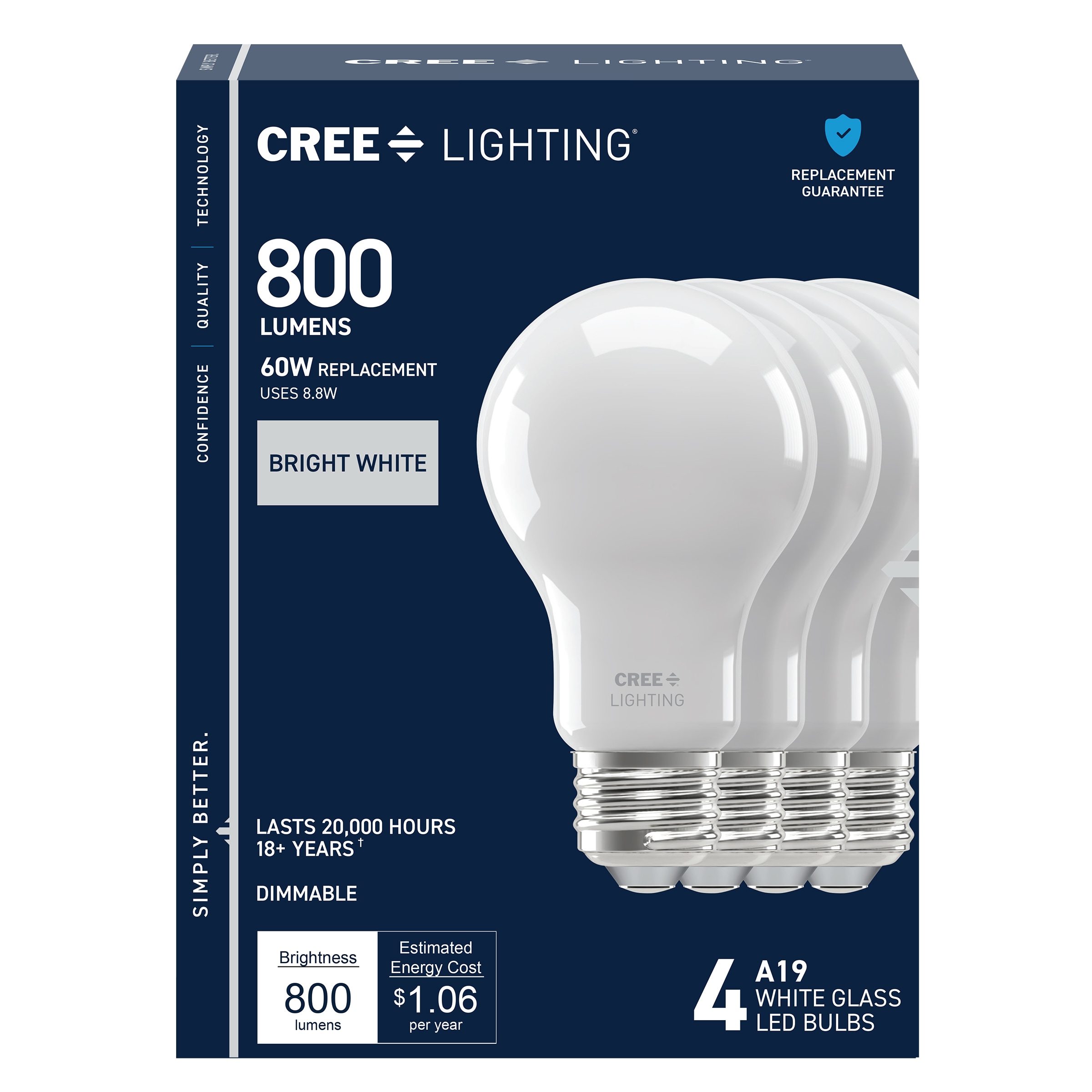 Cree Lighting CL800A9354 60 -Watt EQ E26 Bright white Medium base (E-26) Dimmable LED General purpose Light Bulb 4 -Pack