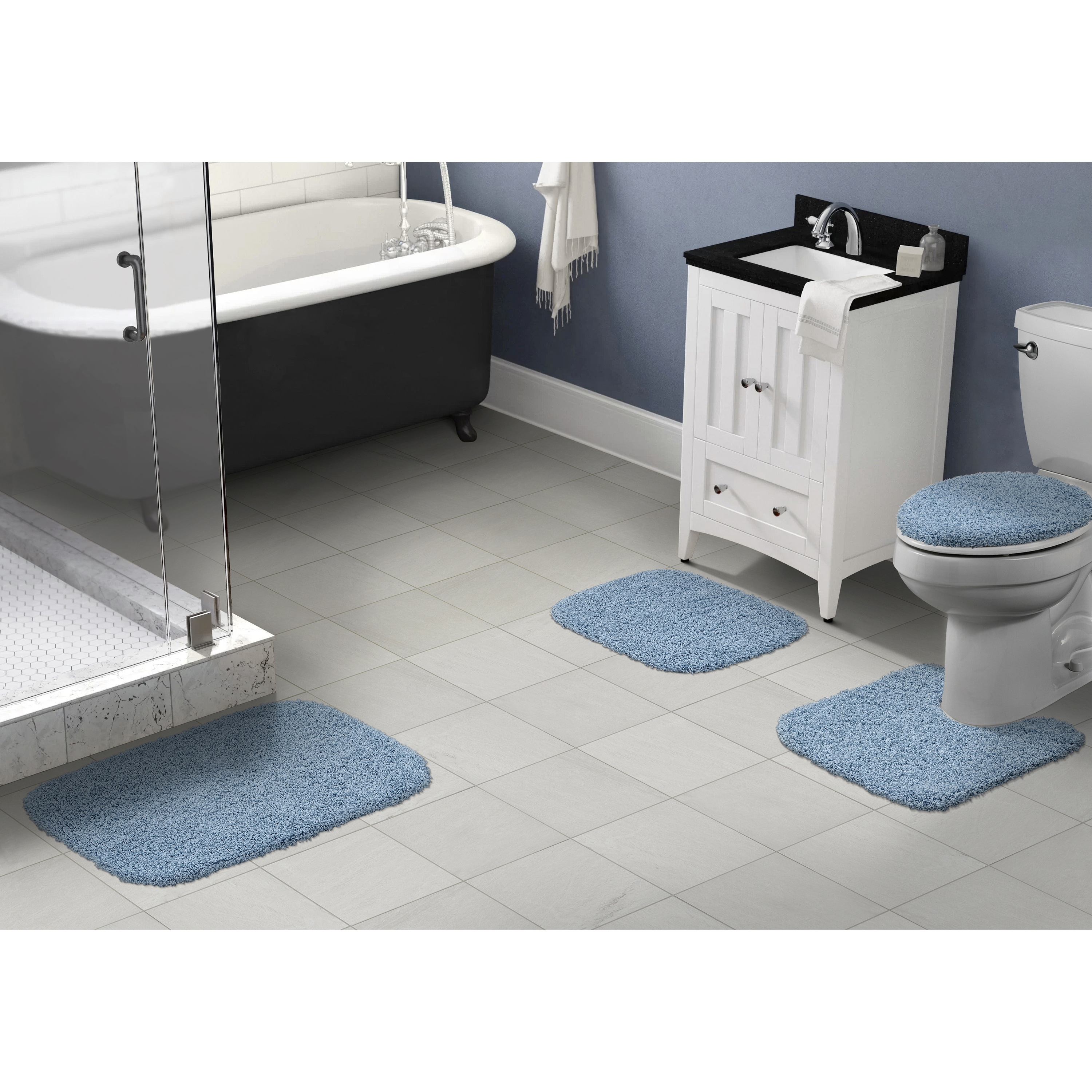 Garland Rug BA110W4P15J4 Jazz 21-in x 34-in Basin Blue Nylon Bath mat set