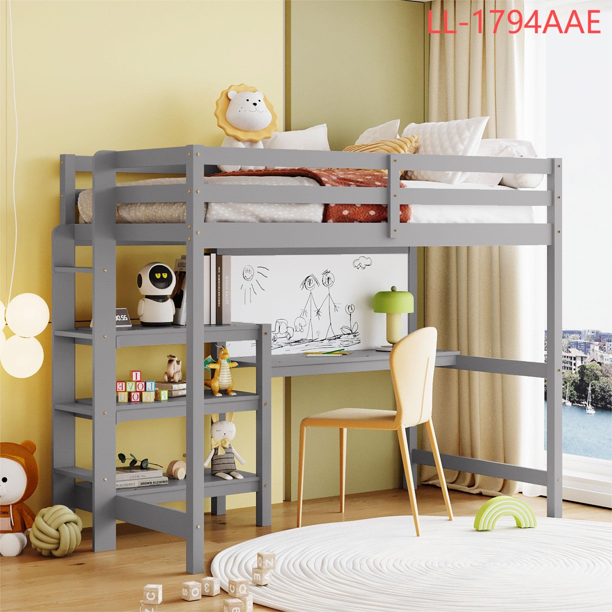 Yiekholo LL-1794AAE Gray Twin loft Bunk Bed