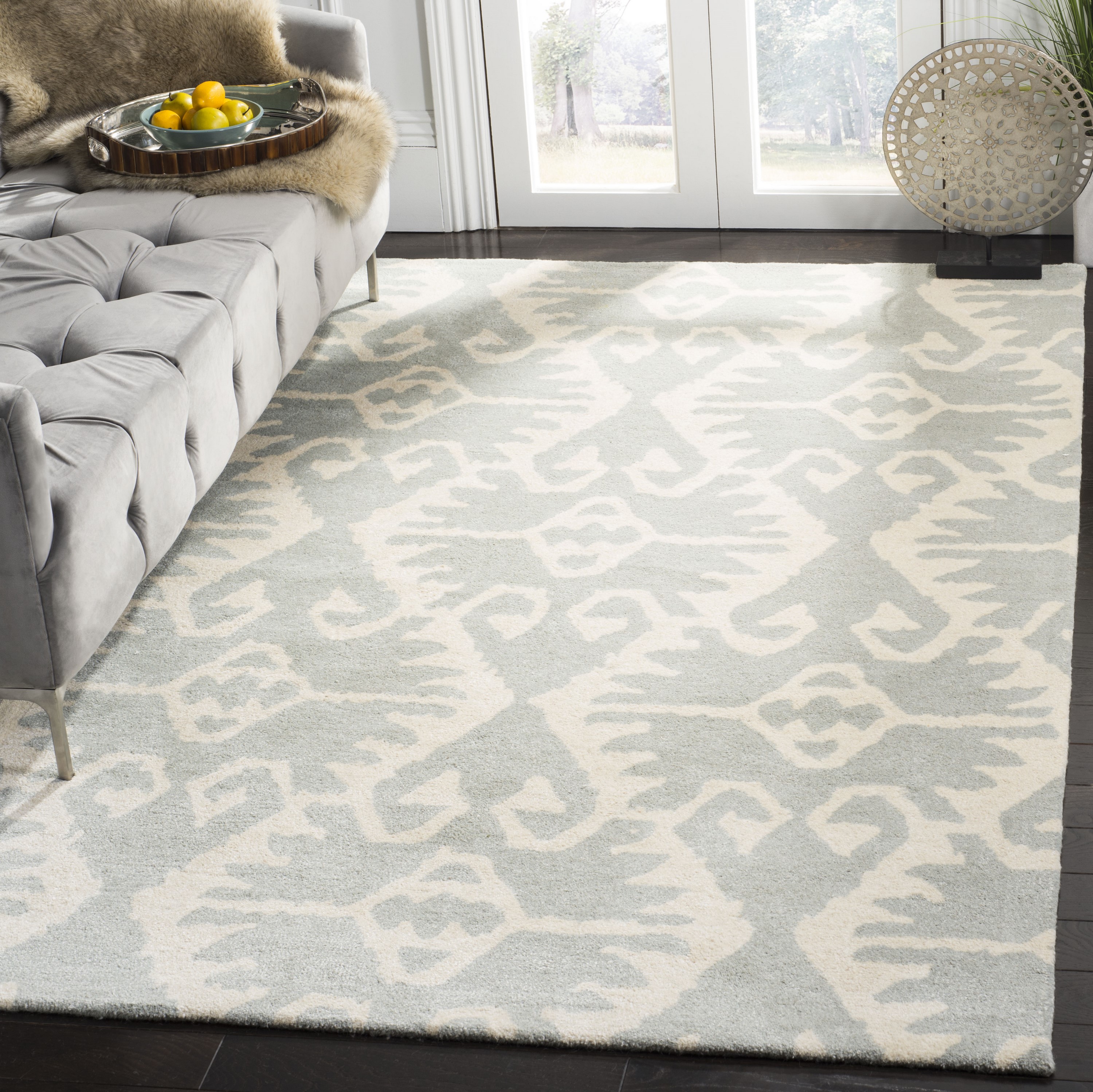 Safavieh WYD323G-9 Wyndham Ince 9 x 12 (ft) Tufted Wool Gray/Ivory Rectangular Indoor Ikat Bohemian/Eclectic Area rug