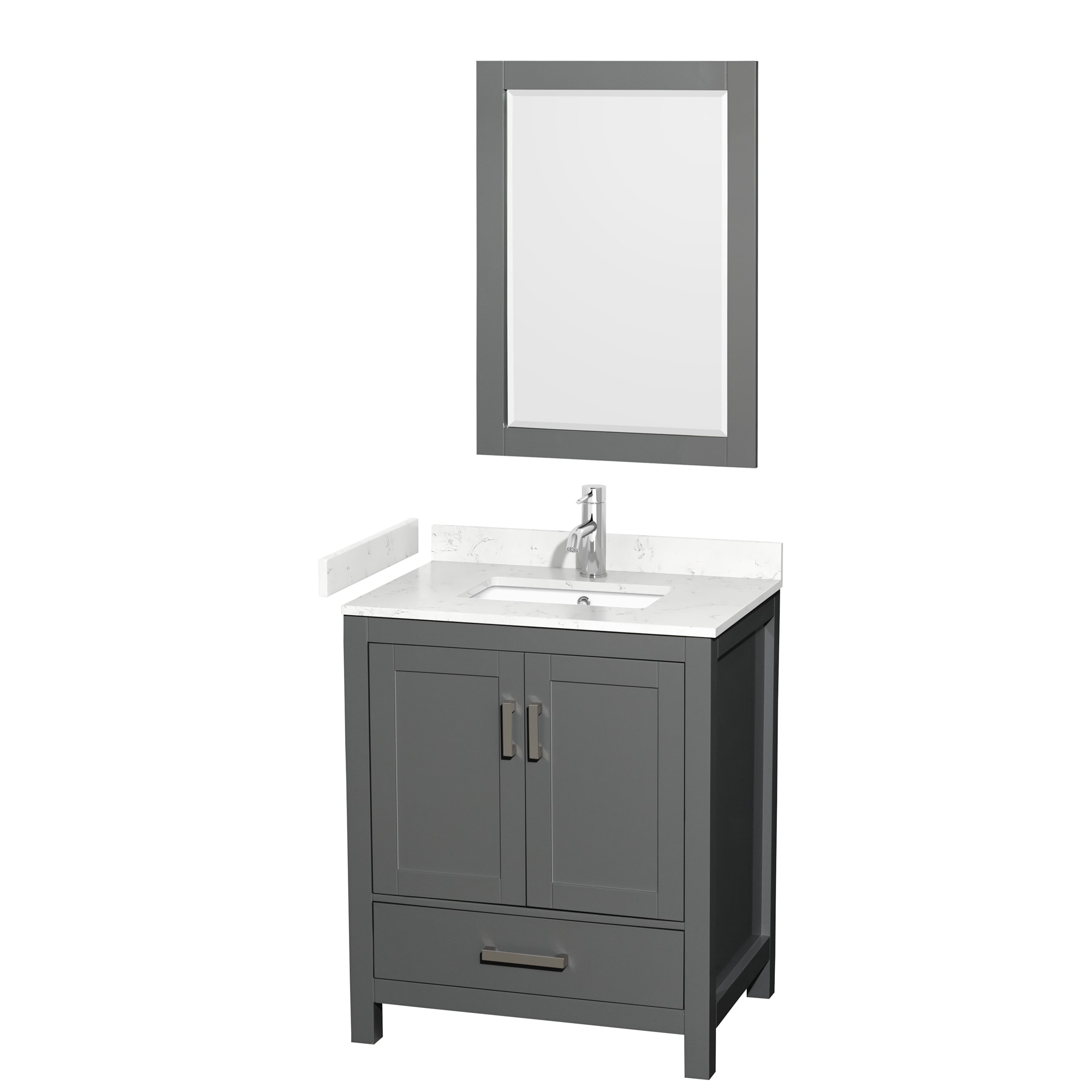 Wyndham Collection WCS141430SKGC2UNSM24 Sheffield 30-in Dark Gray with Brushed Chrome Trim Undermount Single sink Bathroom Vanity with Carrara Cultured Marble Cultured marble Top (Mirror Included)