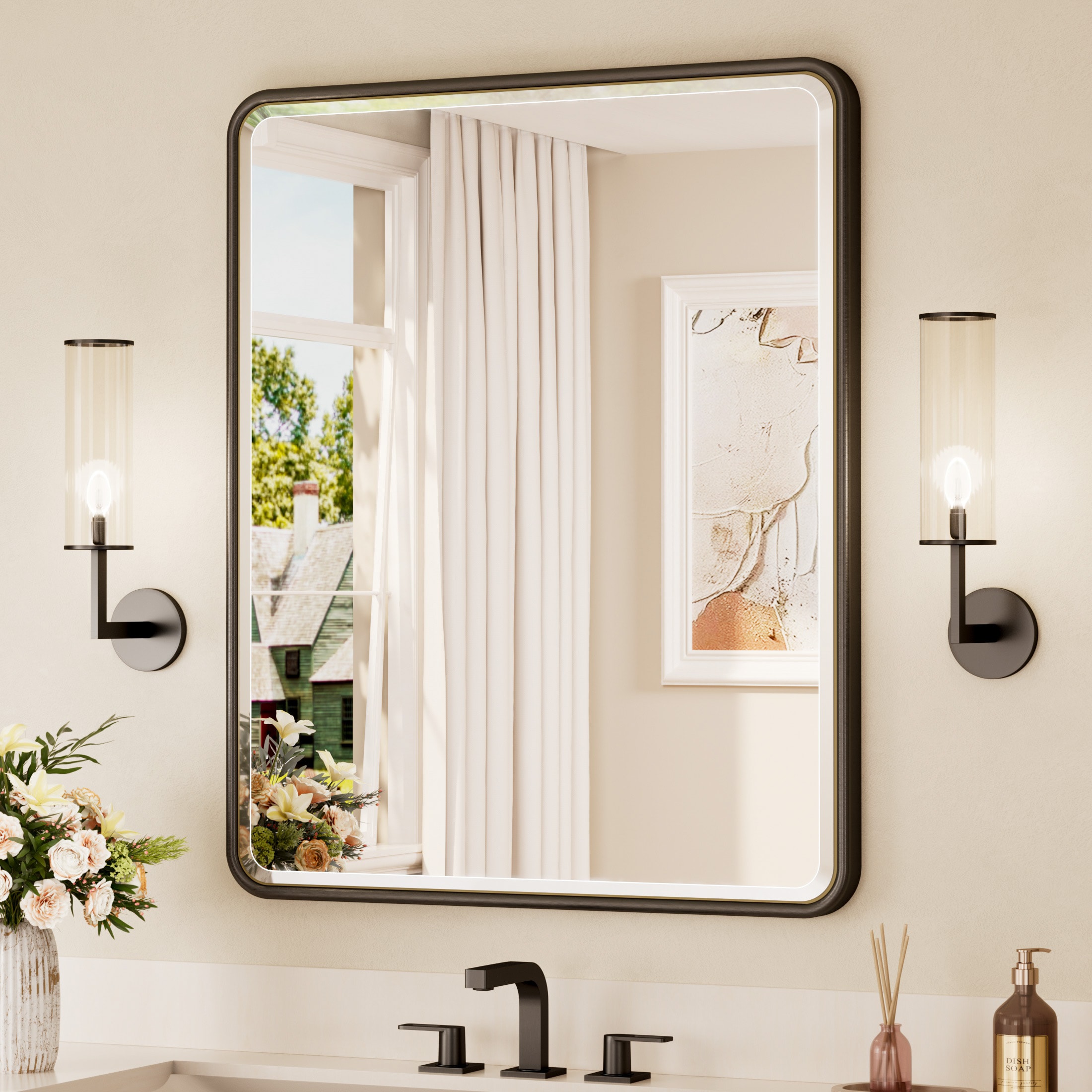 Keonjinn 30-in W x 36-in H Rectangle Black Beveled Wall Mirror