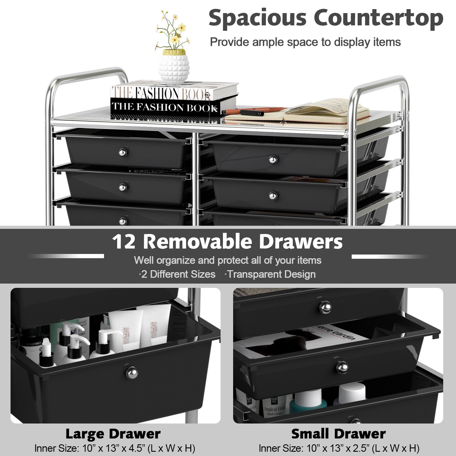 Goplus Office Rolling Cart 12 Storage Drawer Studio Organizer Bins
