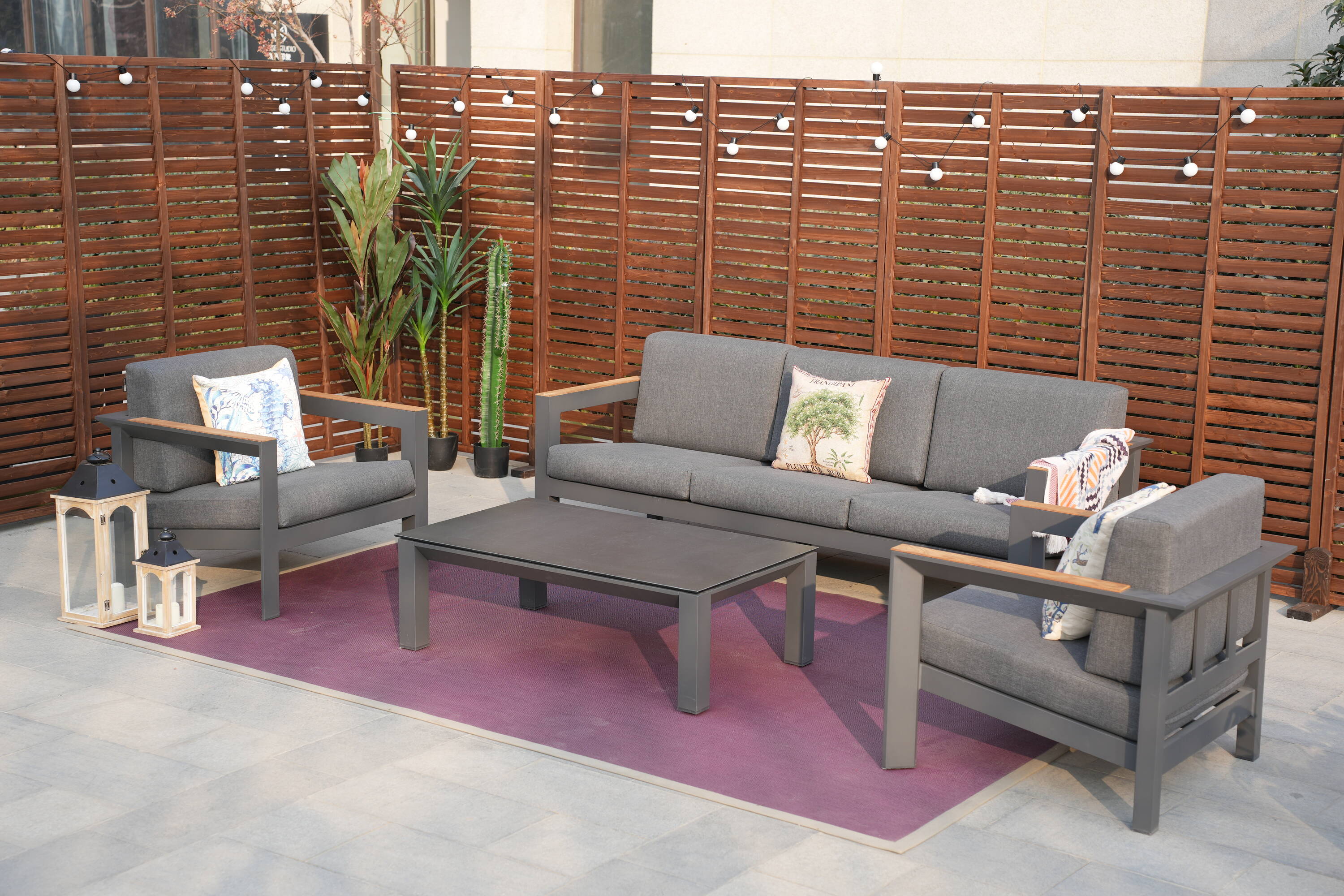 Direct Wicker DWS-2326TS2SC&T 4 -Piece 3 Patio Sofa Conversation Set with Gray Cushions