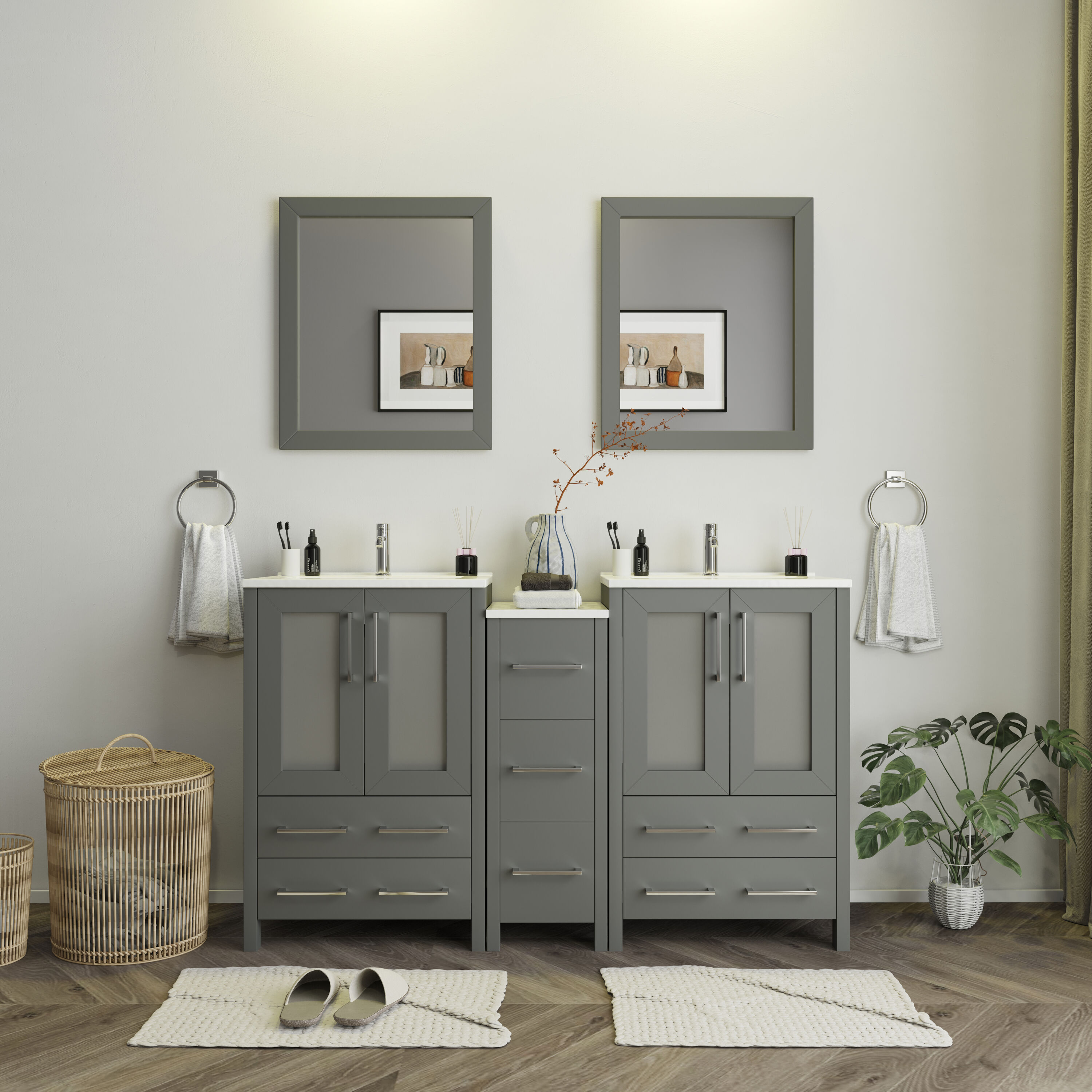 Vanity Art Brescia 60-in Grey Undermount Double Sink Bathroom Vanity ...