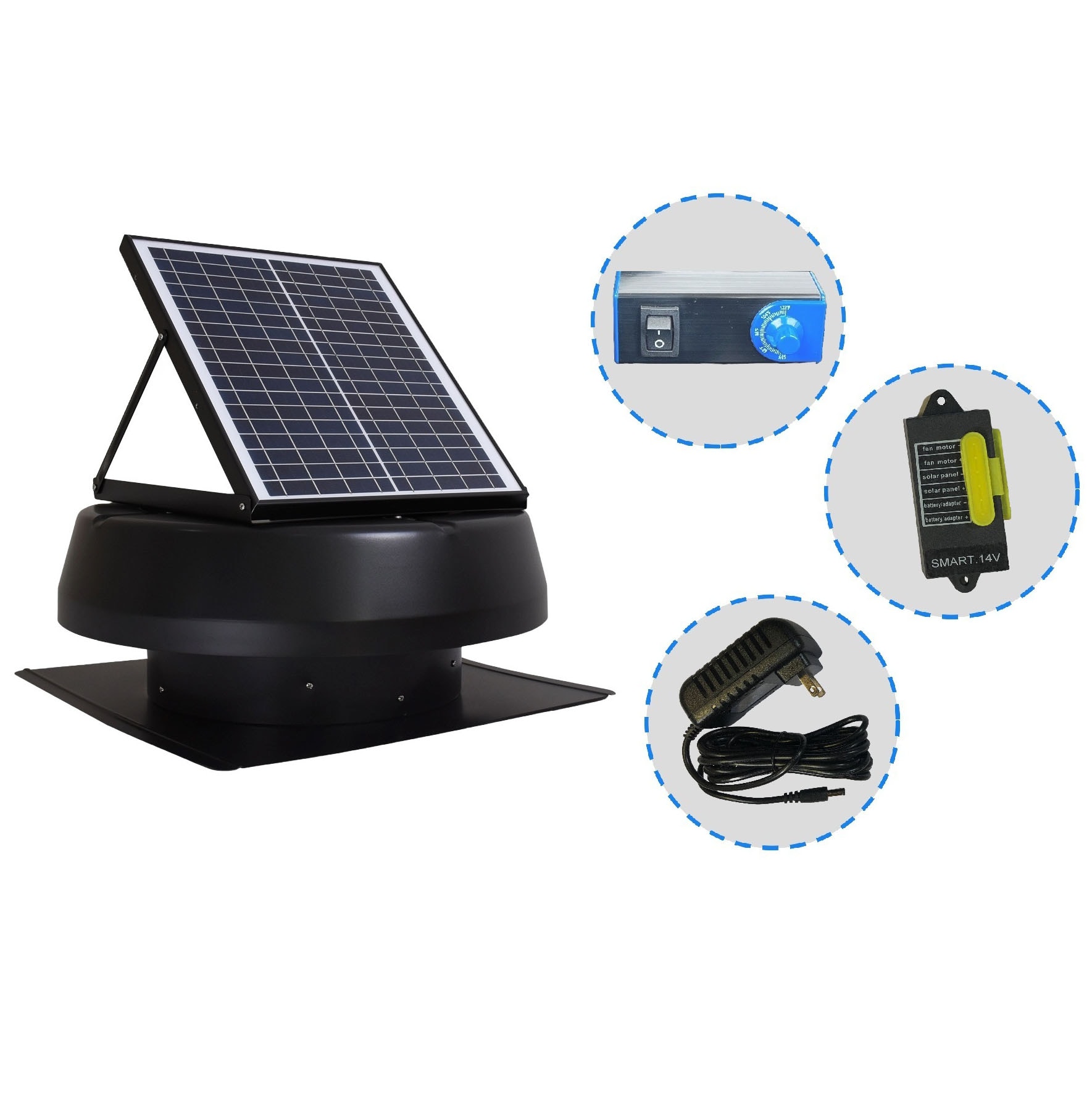 iLIVING ILG8SF301A 1150 -CFM Black Aluminum Hybrid electric/solar Power Roof Vent