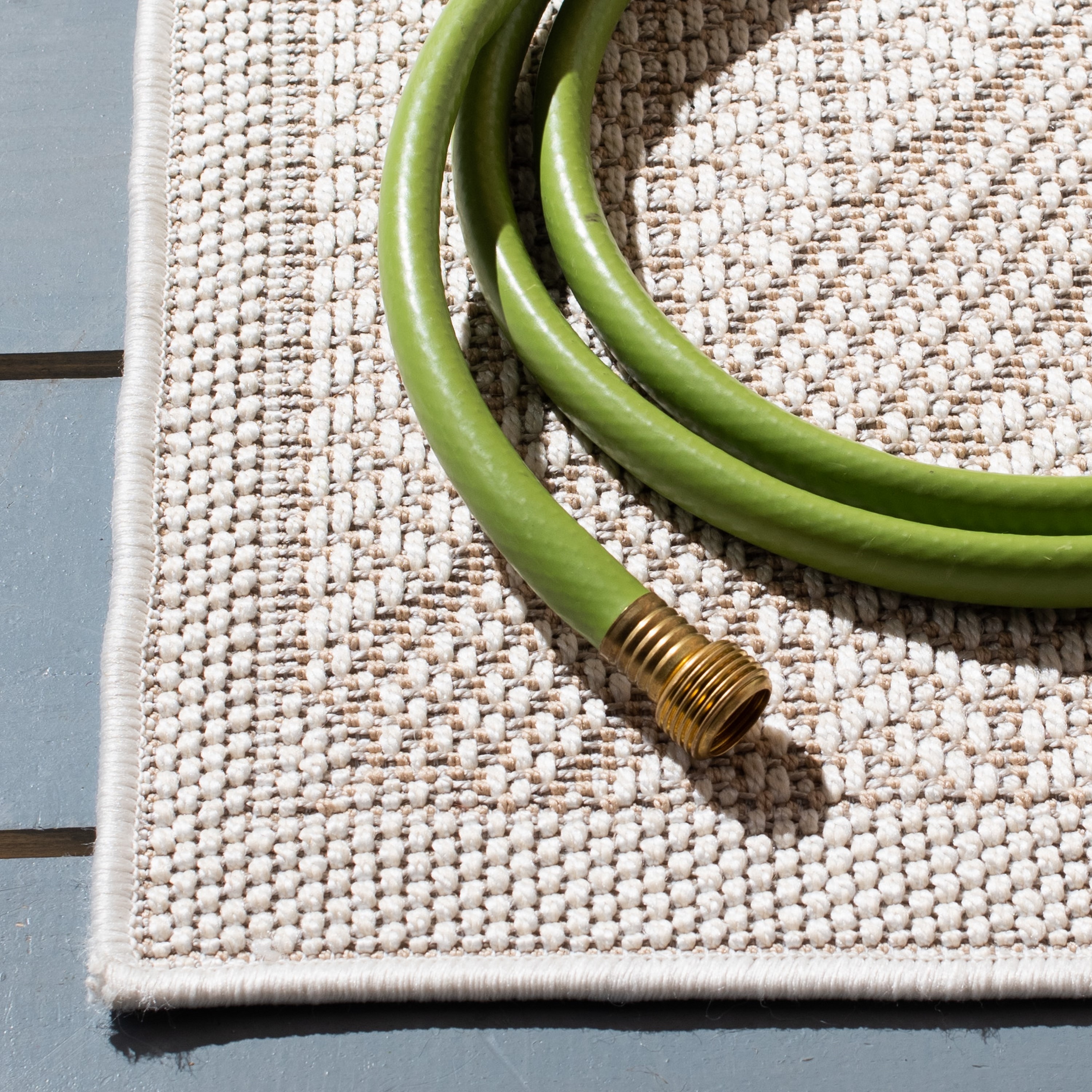 Cream Beige Geometric Synthetic Indoor Outdoor Area Rug