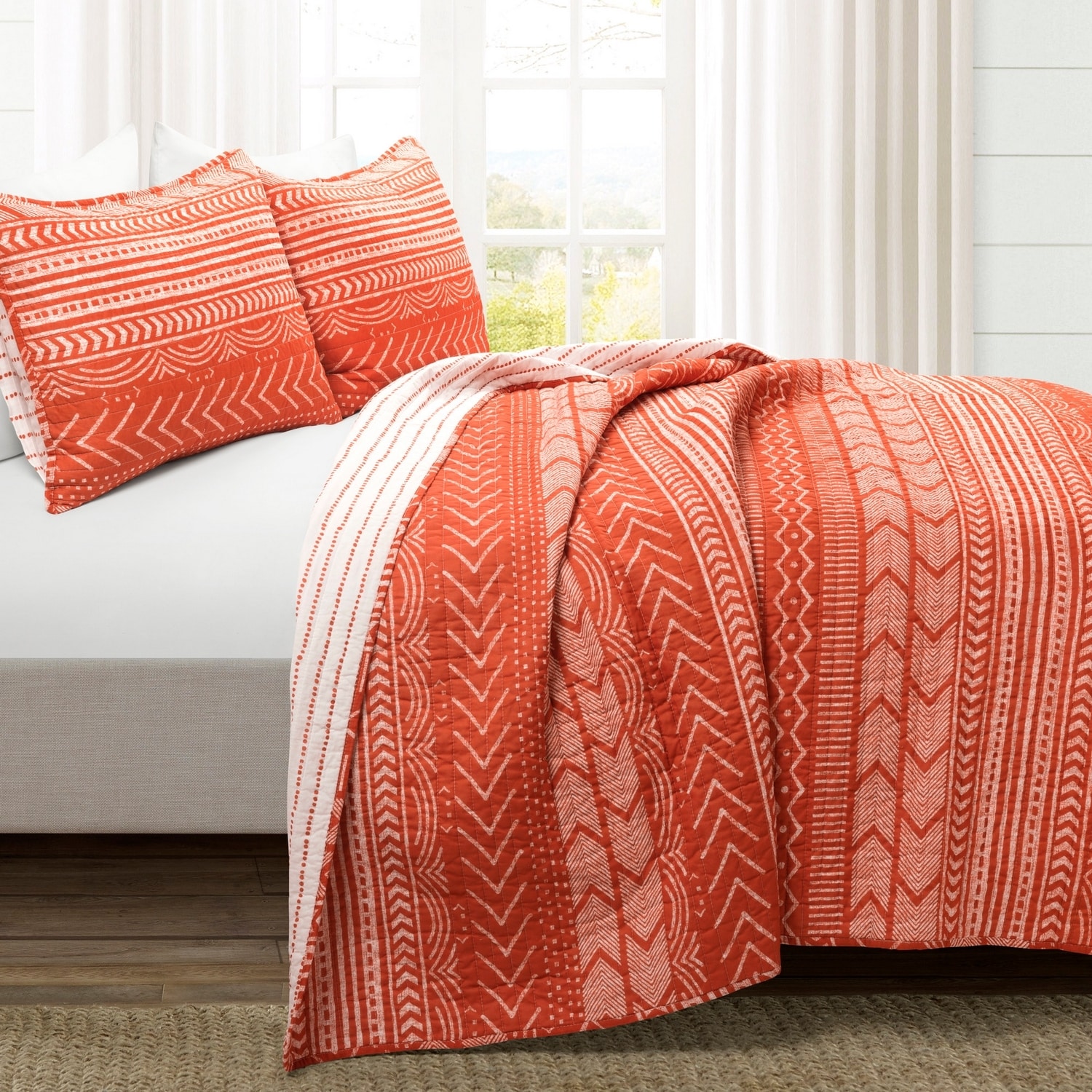 Burnt Orange King Cotton Reversible Quilt Set