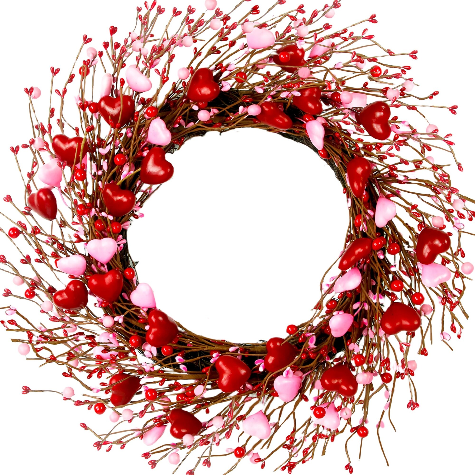 KIWDZFU  Valentines Day Wreath 20 Inches Red and Pink Heart Shaped Berry Front Door Decoration Handmade Sturdy Grapevine Base