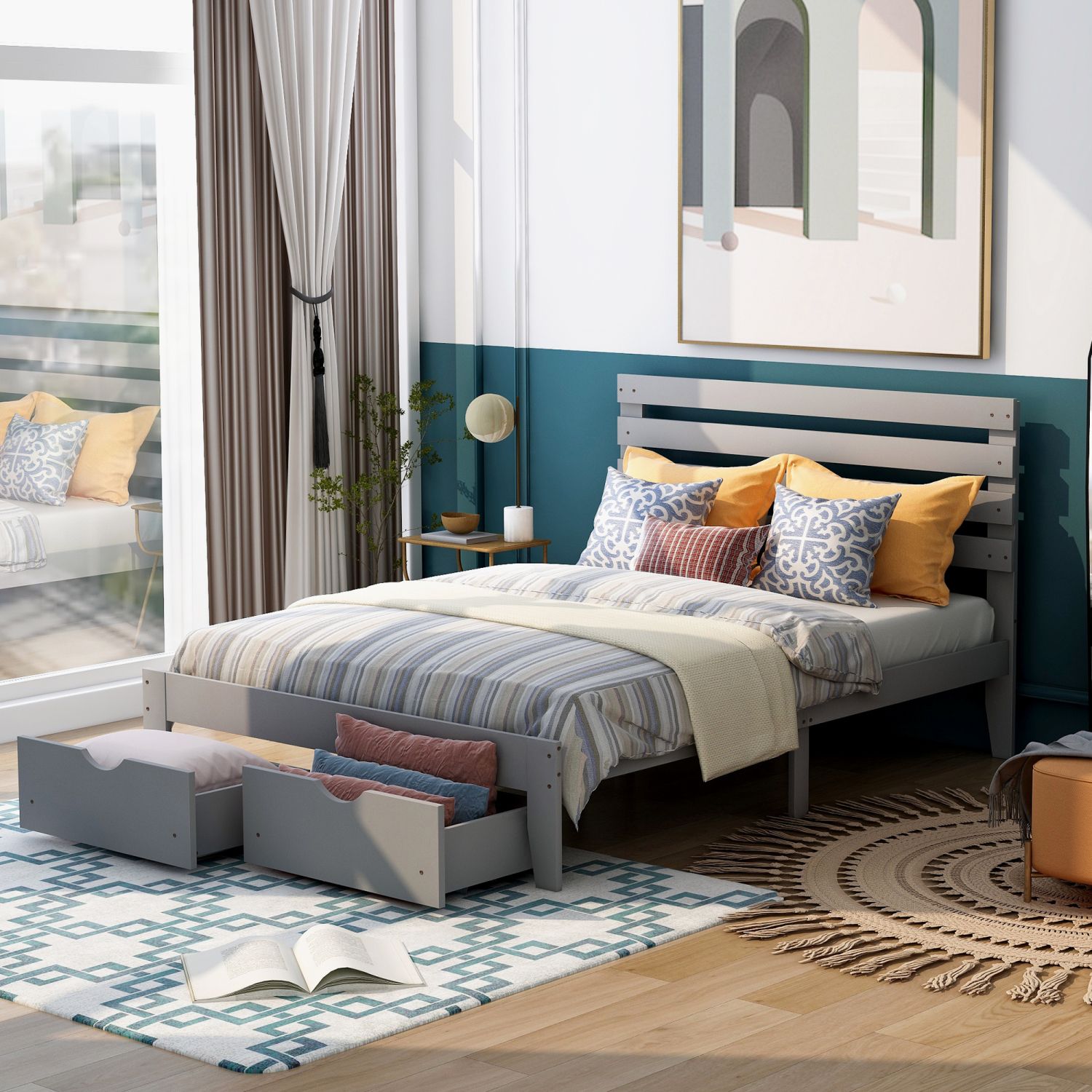 JASMODER WF197752AAE Gray Full Composite Platform Bed
