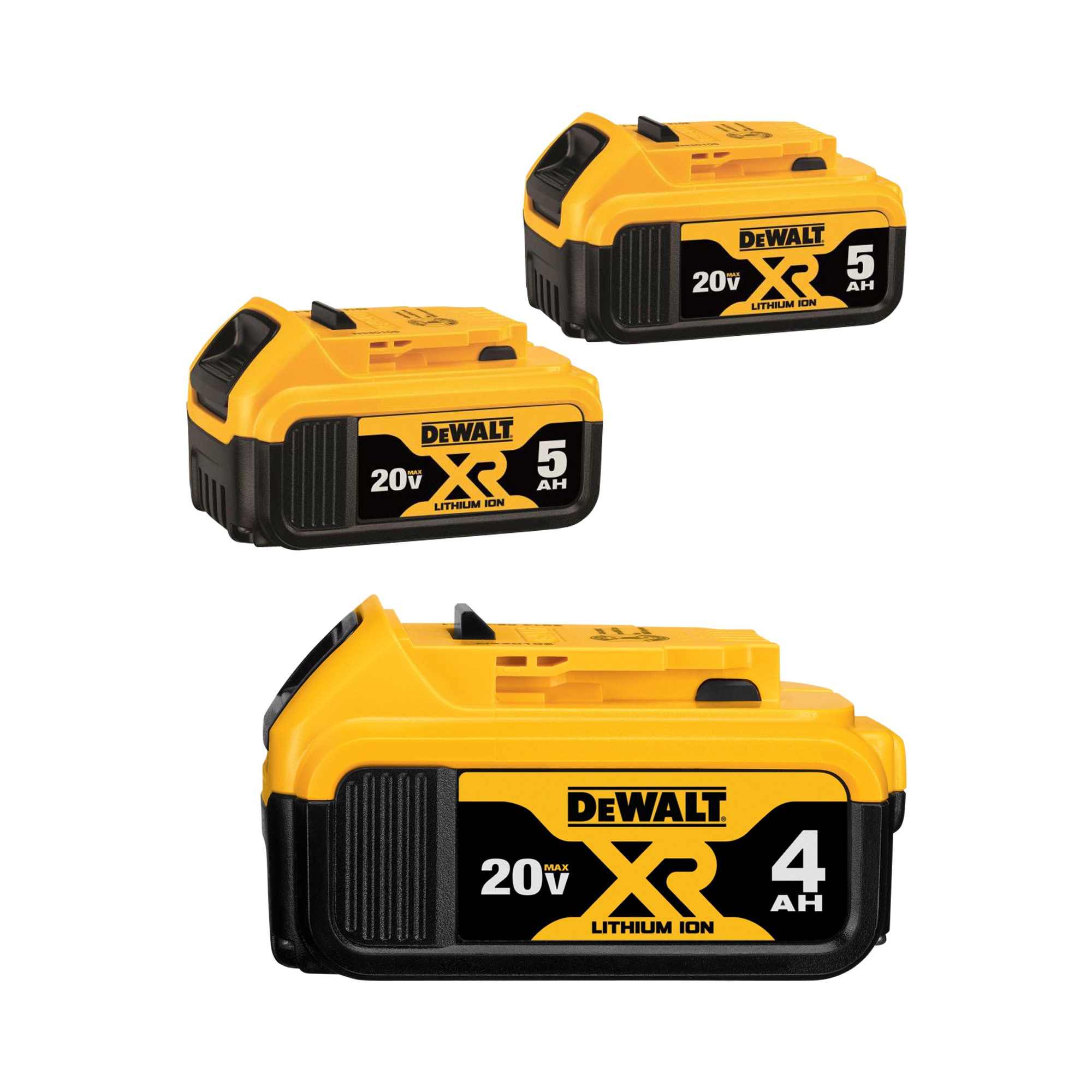 DEWALT XR 20-Volt Max 2-Pack 5 Amp-Hour Lithium Power Tool Battery Kit & XR 20-Volt Max 4 Amp-Hour Lithium Power Tool Battery