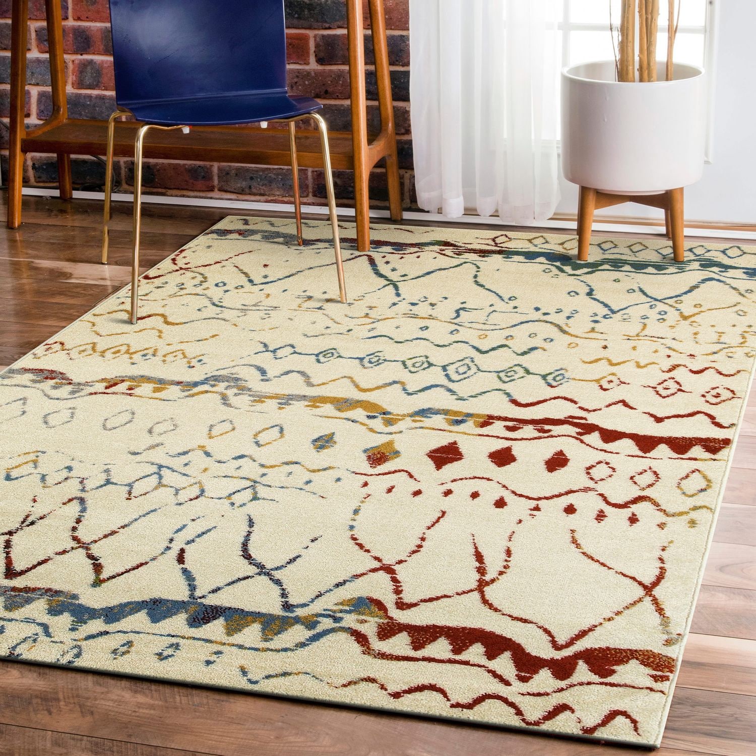 LR Home 7488A6984934J8 5 X 7 Cream / Blue Indoor Abstract Area Rug