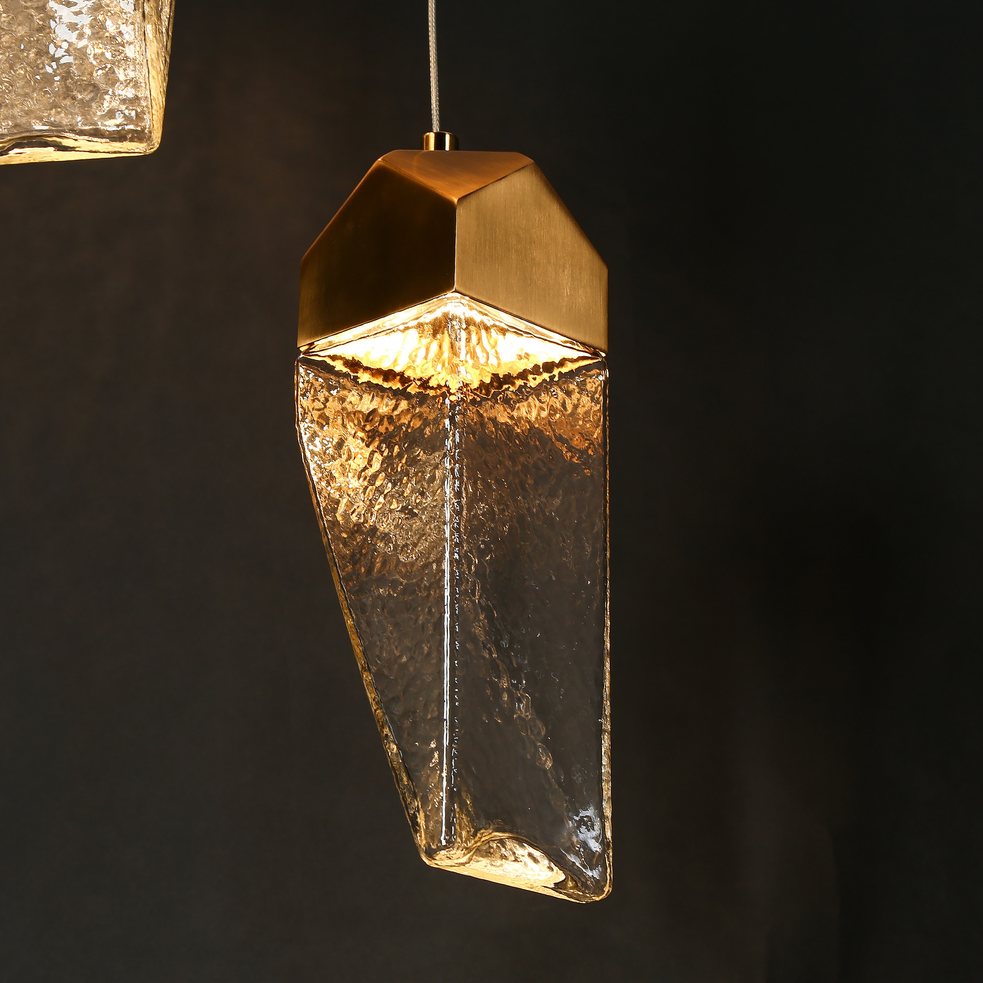 Polished Gold Brass and Crystal 3-Light LED Pendant Chandelier
