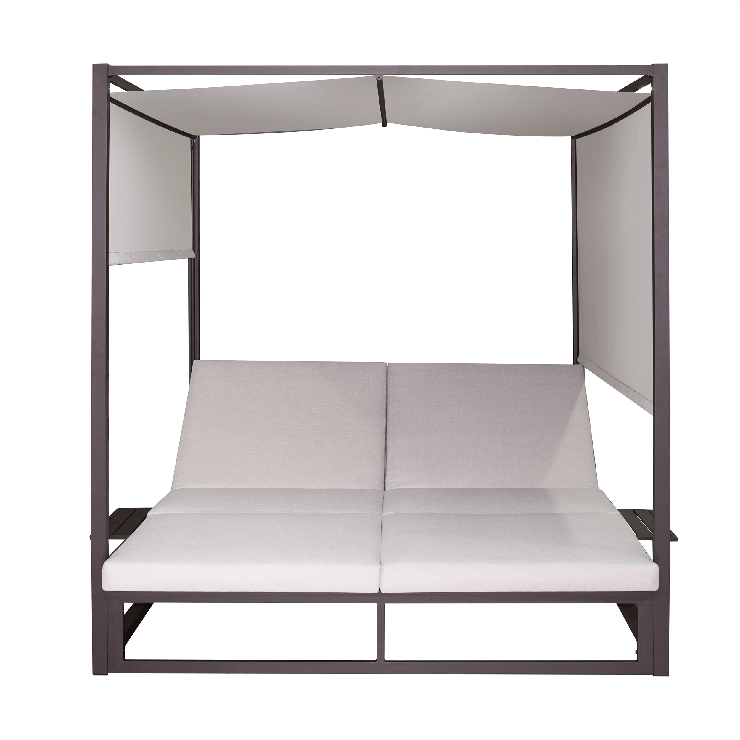Outdoor Black Aluminum Frame Daybed with Beige Cushions