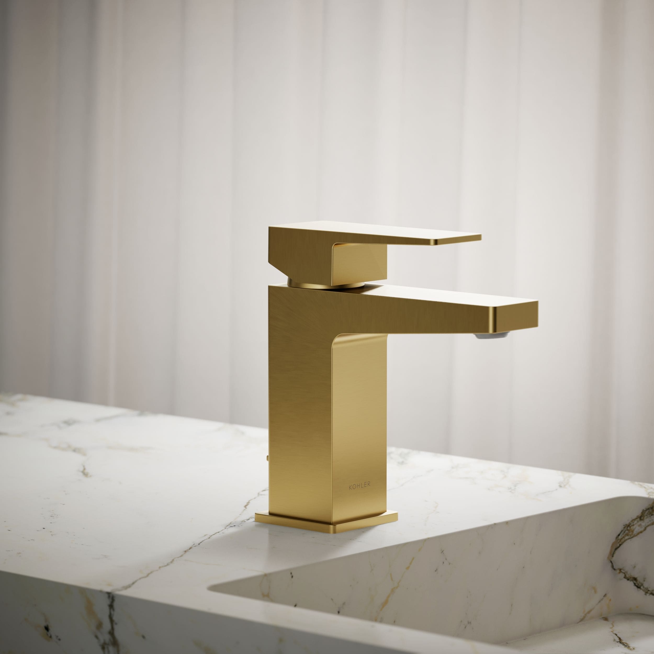 KOHLER Vibrant Brushed Moderne Brass Single hole 1-handle WaterSense Low-arc Residential Handle Bathroom Sink Faucet with Drain