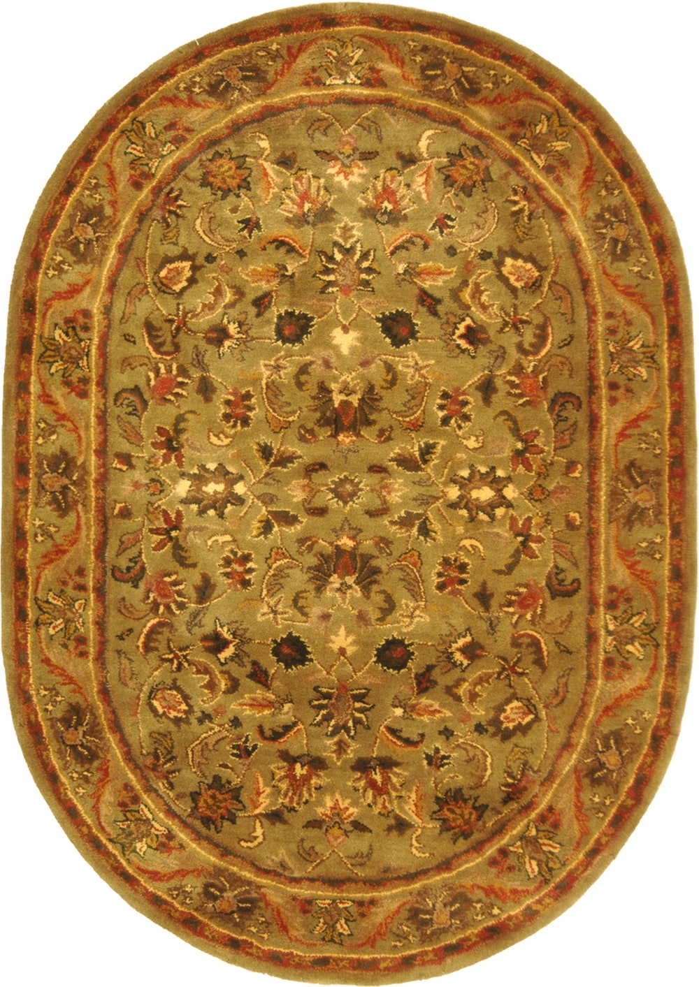 Safavieh AT52A-8OV Antiquity Rudbar 8 x 10 (ft) Tufted Wool Olive/Gold Oval Indoor Floral/Botanical Vintage Area rug