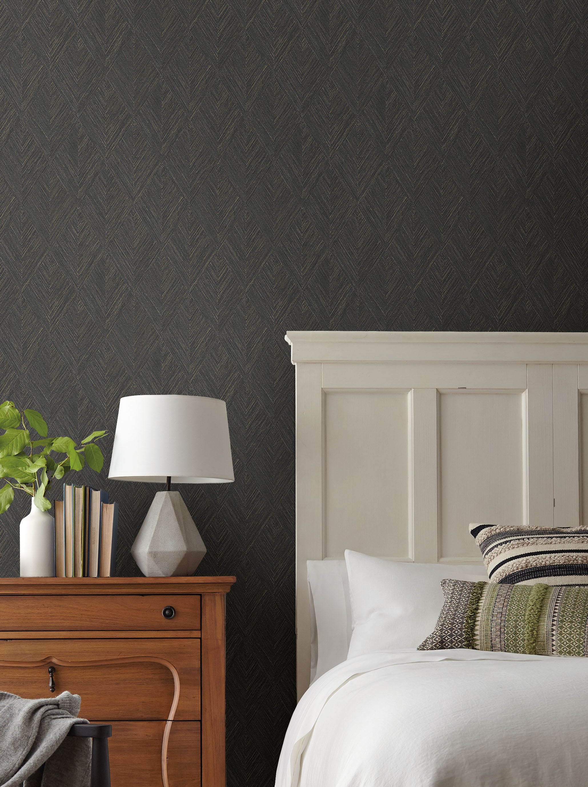 York Wallcoverings OM3632 Magnolia Open Sheet 56.4-Sq. Feet Black Non-woven Abstract Prepasted Water Activated Paste Wallpaper