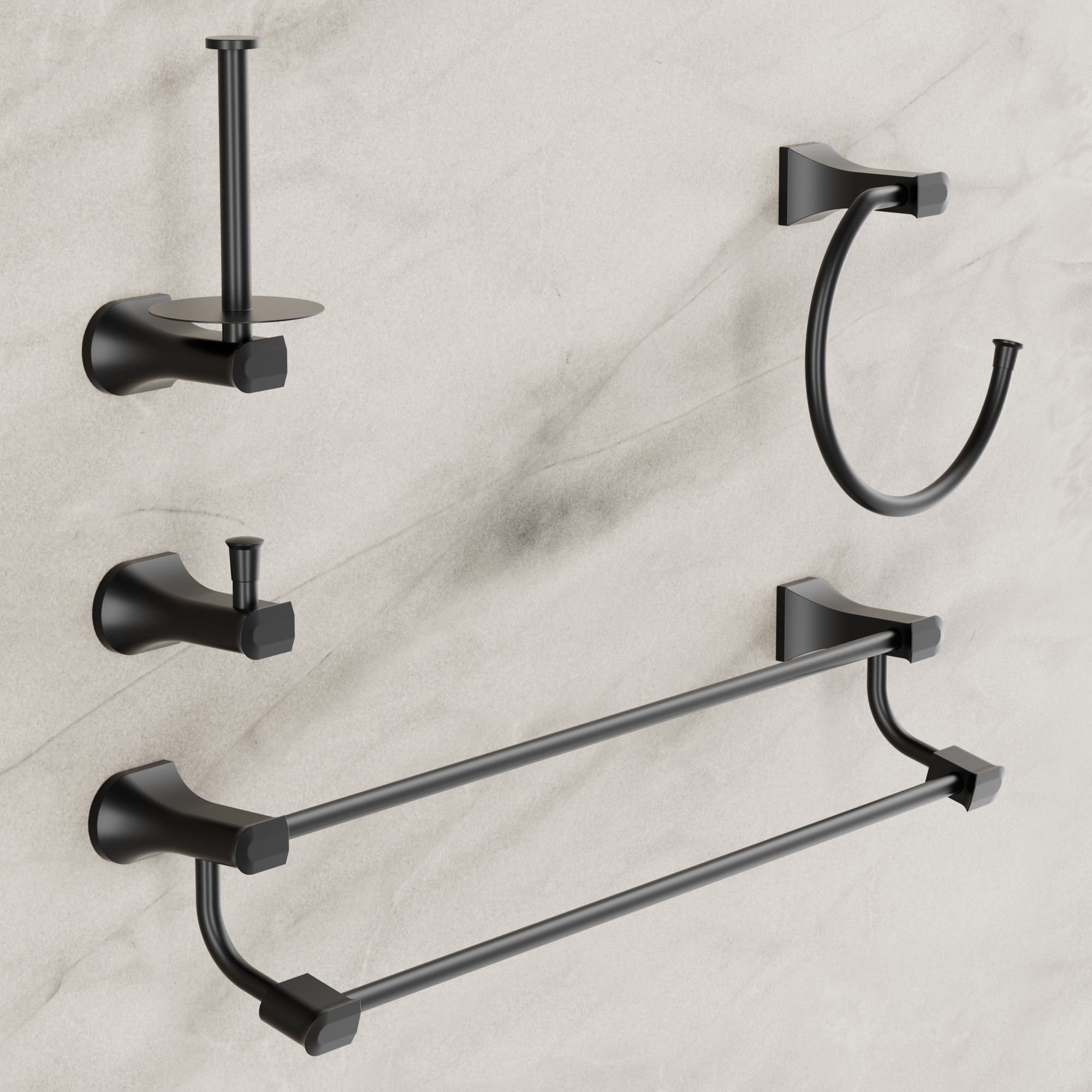 YAWWALK - 4 Piece Stainless Steel Bathroom Hardware Set with Towel Bar Towel Ring Toilet Paper Ho...