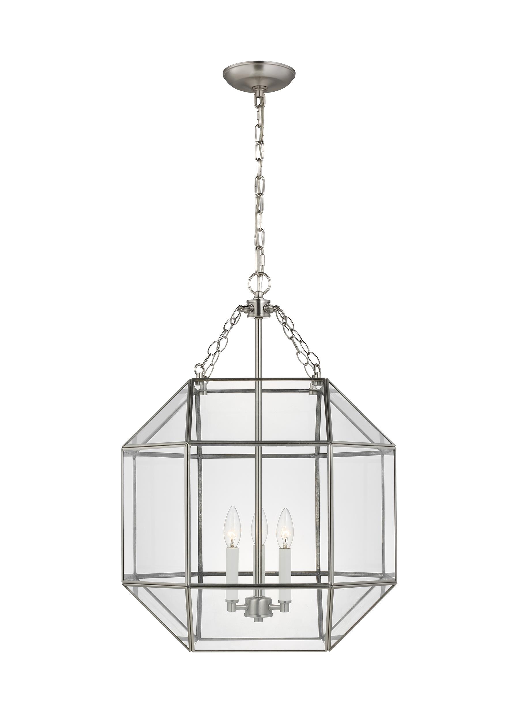 Generation Lighting 5279403EN-962 Morrison 3 -Light Brushed Nickel Modern/contemporary Clear glass Geometric Medium Hanging Pendant light