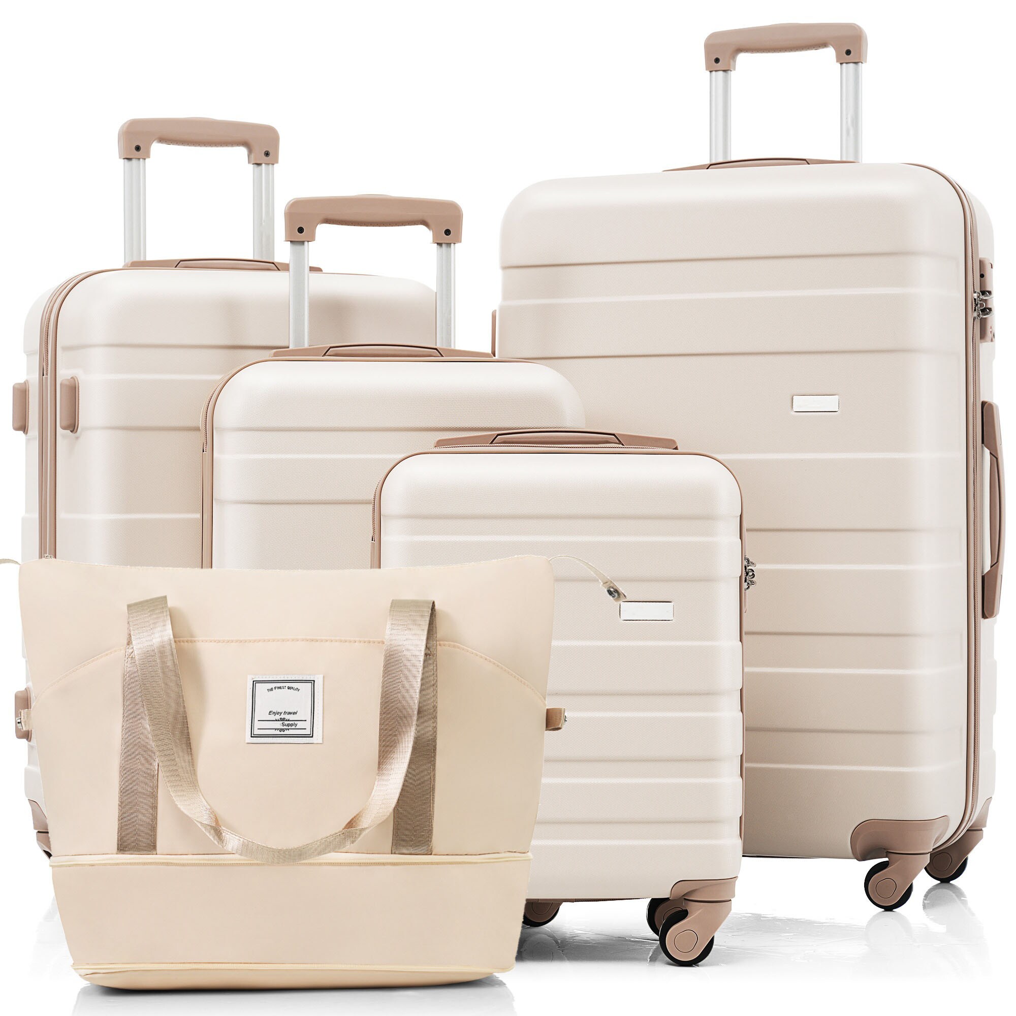 Bybafun YD9600044 26.8"x18.5"x11.5 Ivory+Gold Plastic Hardshell Suitcase set 5 -Bag