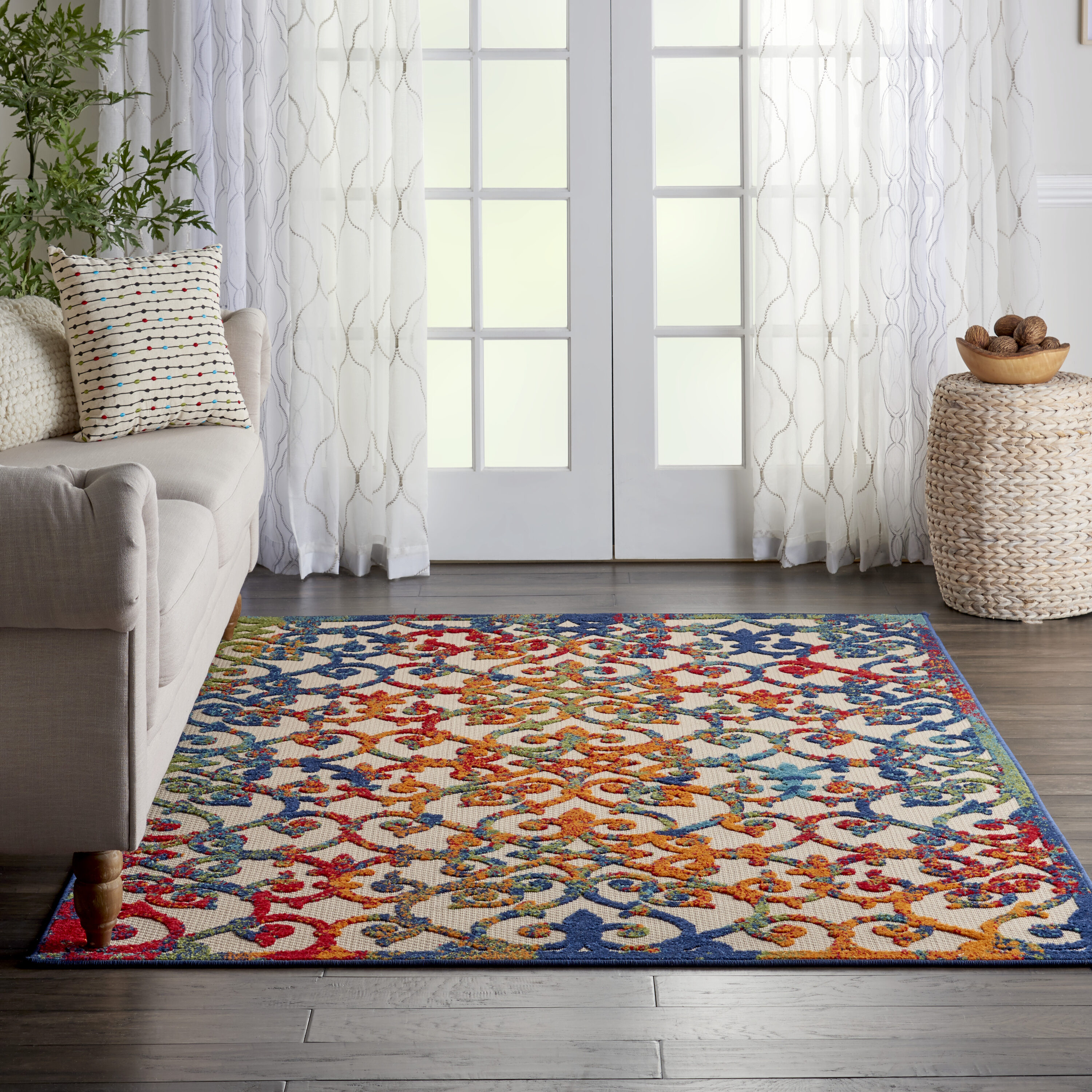 Nourison 99446499295 Aloha 4 x 6 (ft) Loomed Polypropylene Multicolor Rectangular Indoor/Outdoor Abstract Coastal Area rug