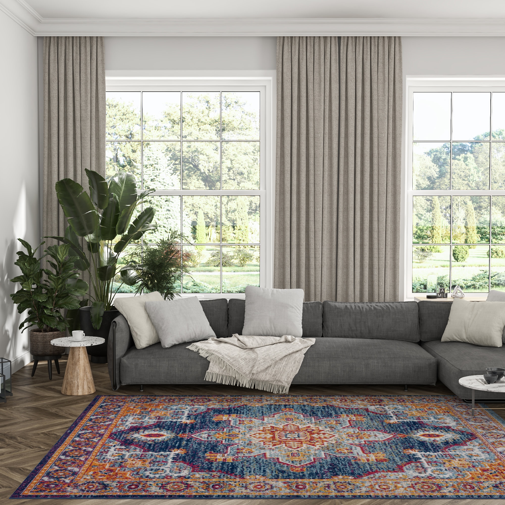 Tayse DIA1900 9X12 Diamond 9 x 12 (ft) Loomed Polypropylene Blue Rectangular Indoor Medallion Farmhouse/Cottage Area rug