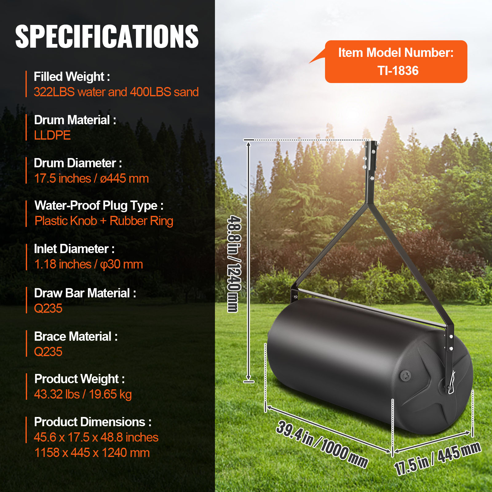 VEVOR QYSCPGL400B353QE4V0 Tow-Behind-Lawn-Rollers - View #11