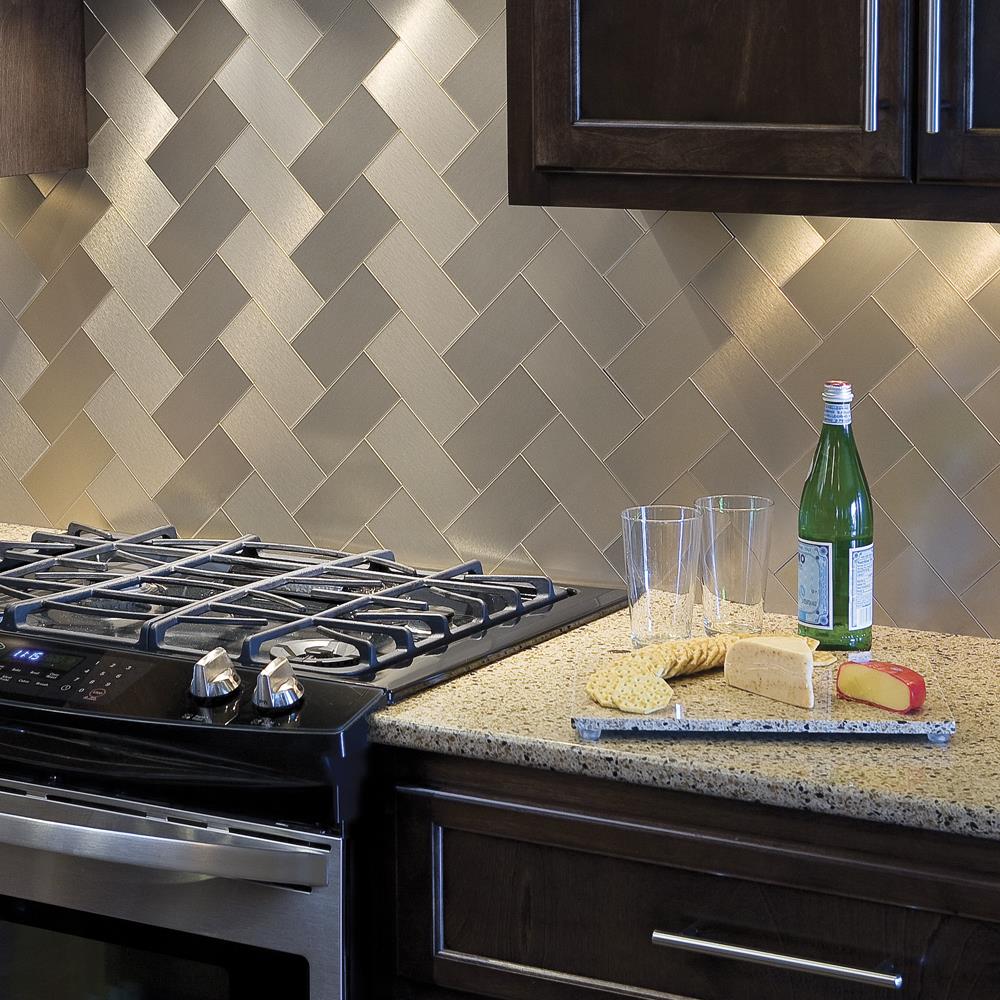 Aspect Metal Peel and Stick Brushed Stainless Metal Wall Tiles