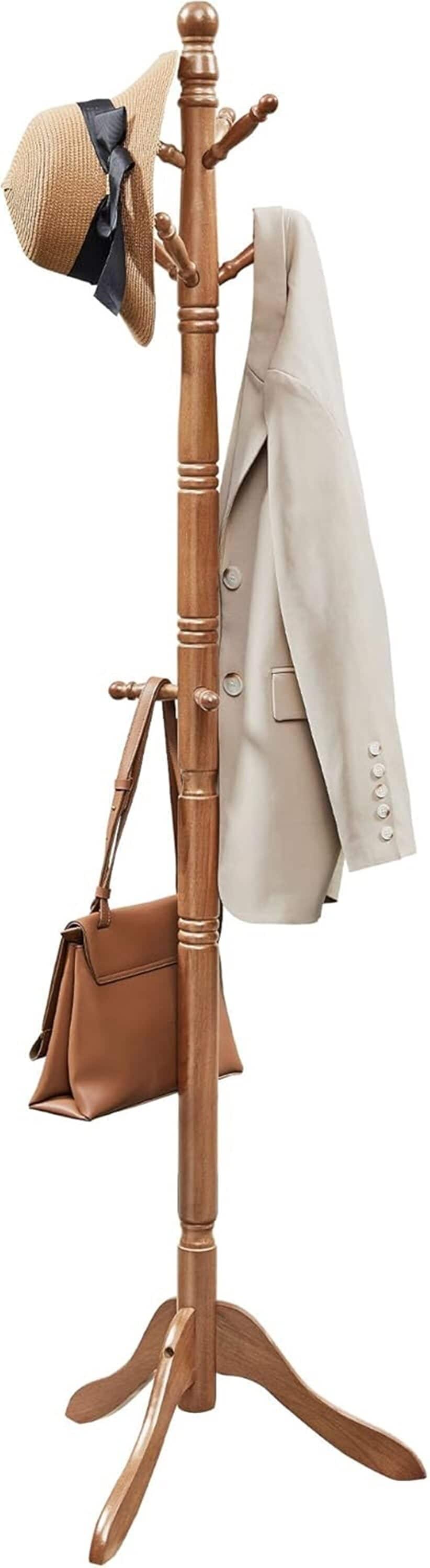 SONGMICS HOME RCR03WN Solid Wood Free-Standing Coat Rack with 10 Hooks