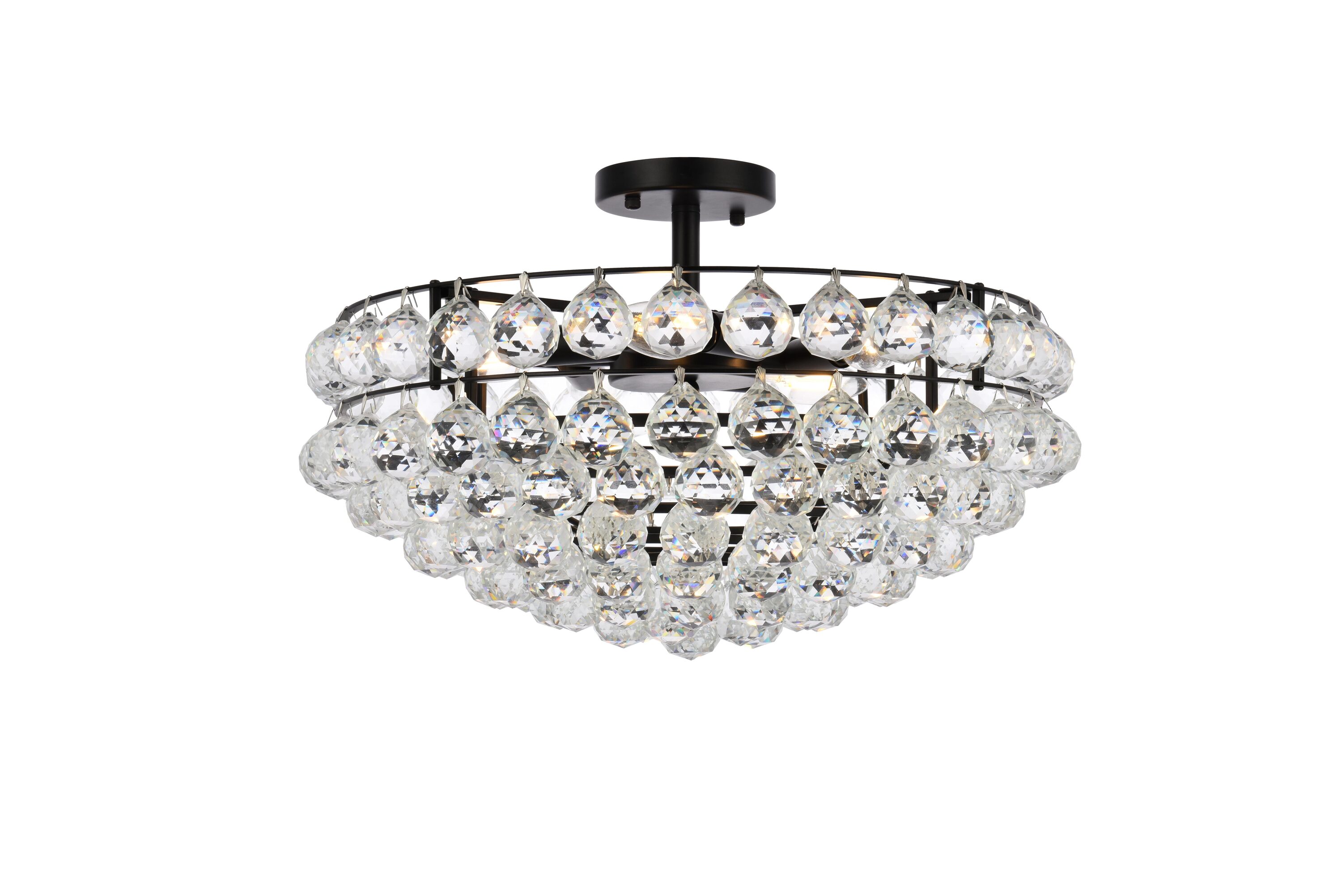 Savannah 20" Black Iron Flush Mount with Clear Crystal Trim