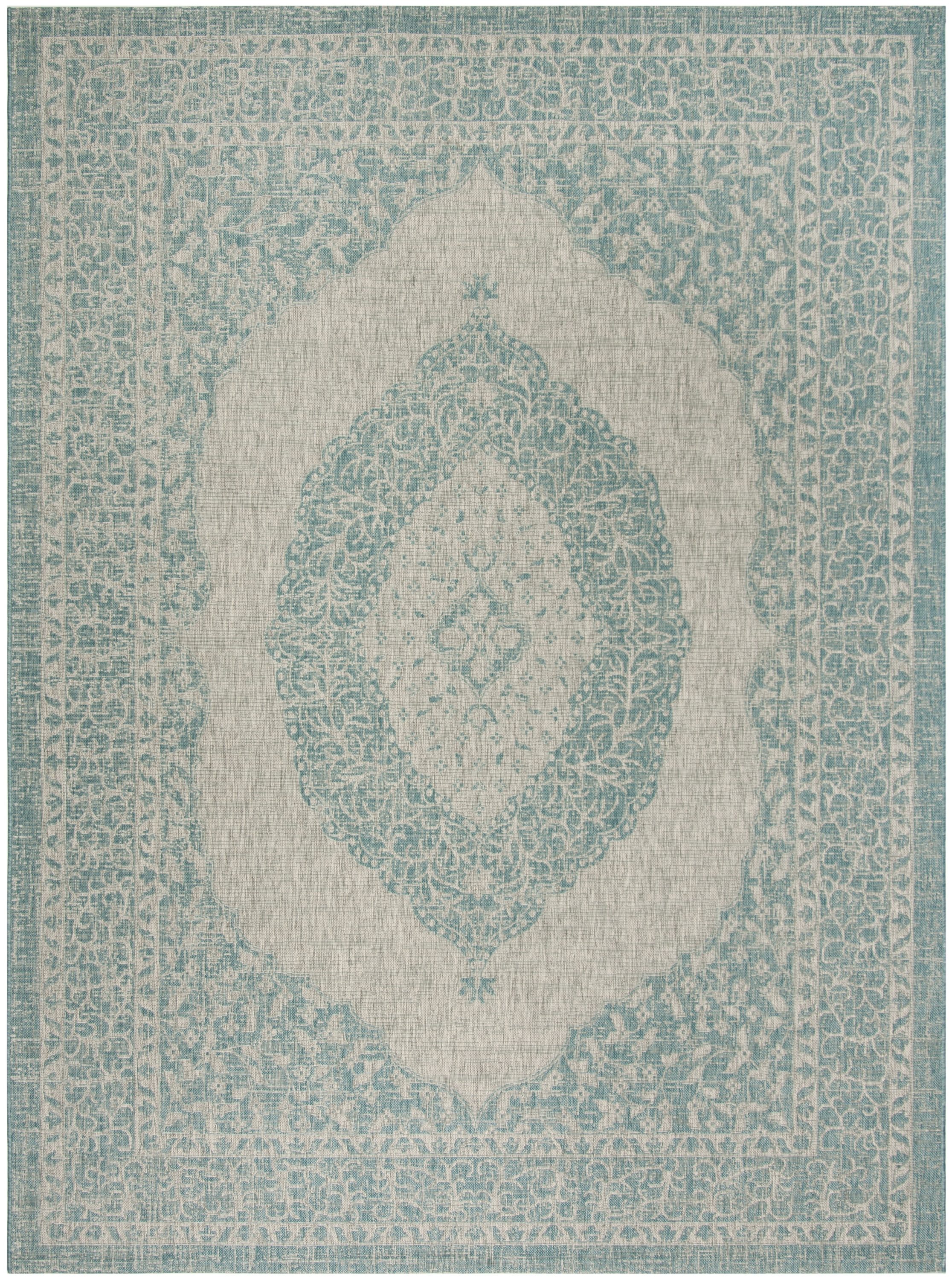 Safavieh CY8751-37112-8 Courtyard Napa 8 x 11 (ft) Loomed Polypropylene Light Gray/Aqua Rectangular Indoor/Outdoor Floral/Botanical Coastal Area rug