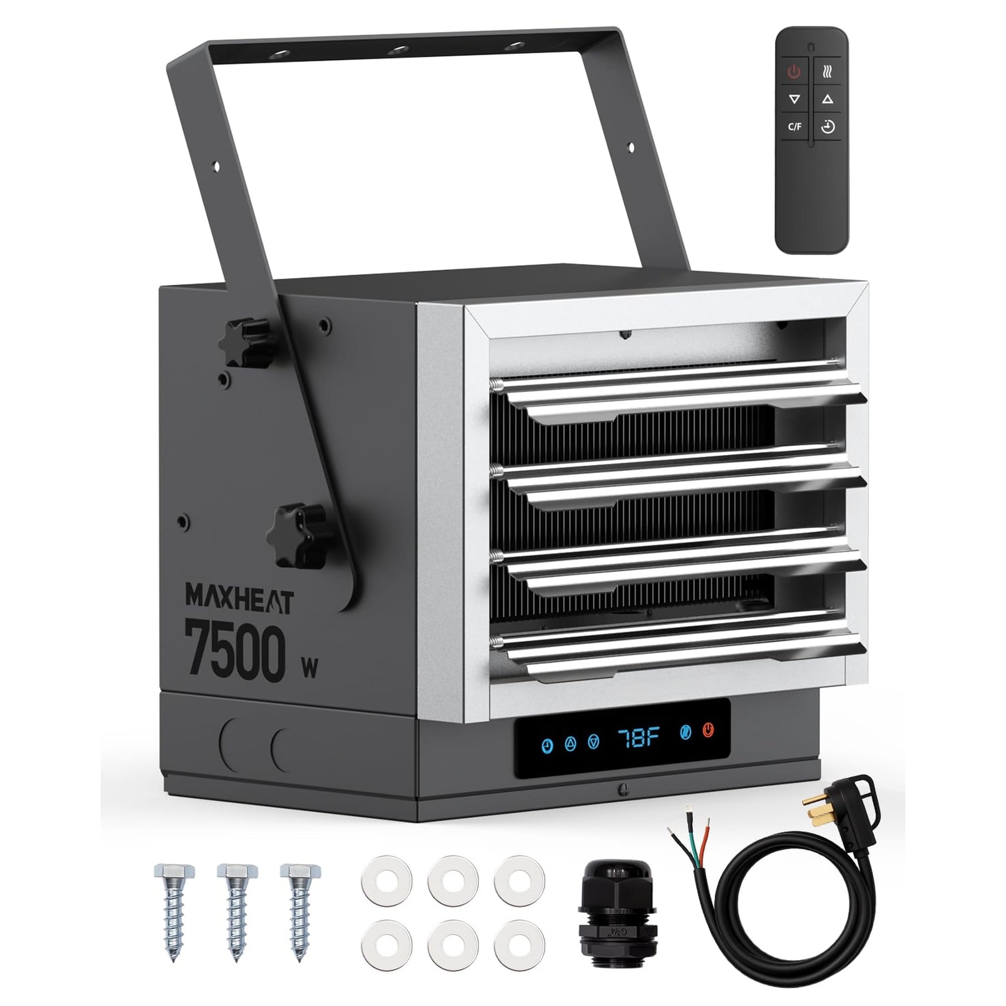 Wudkey 7500W Electric Garage Heater with Digital Thermostat Remote Control and 24 Hour Timer for Workshop Use