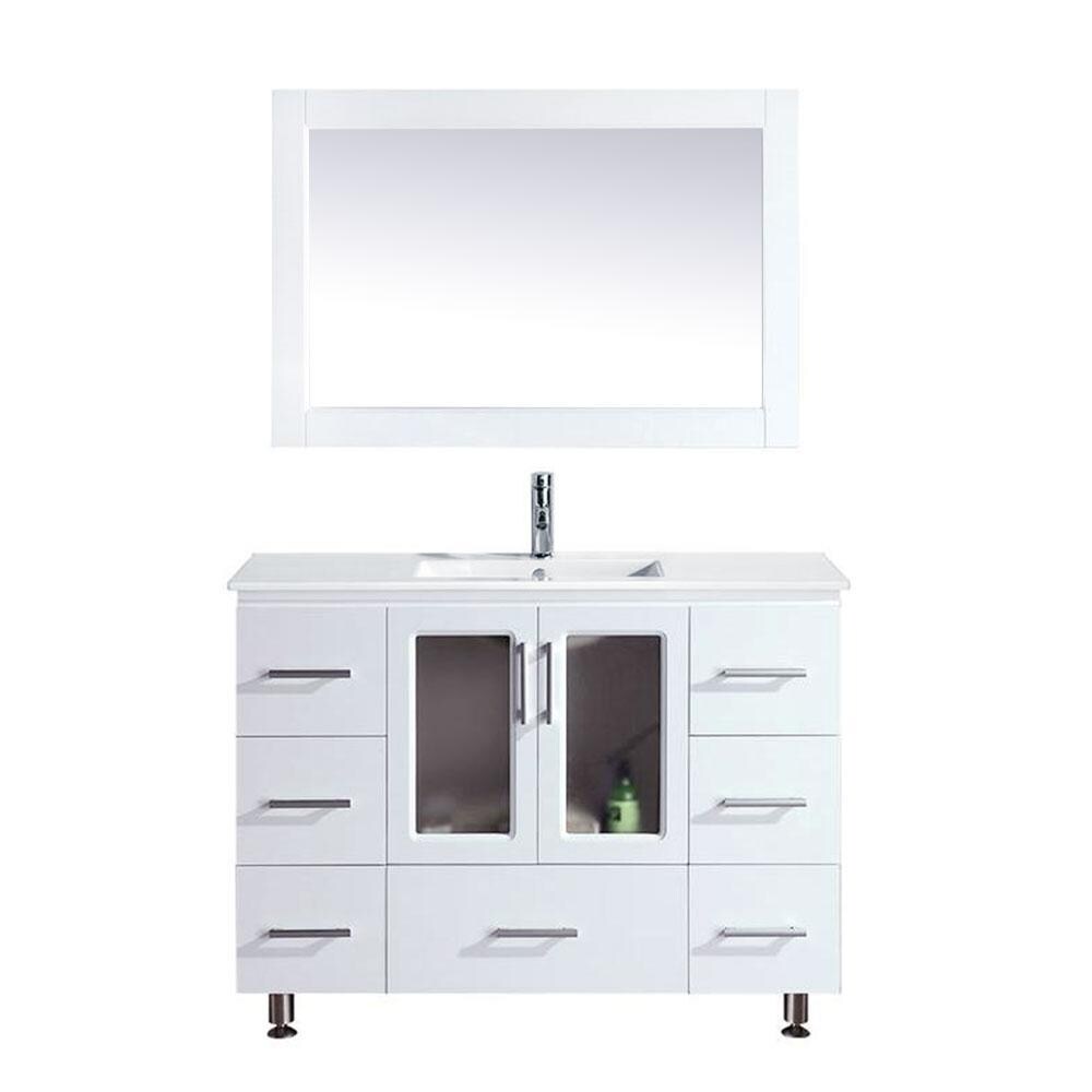 Design Element B48-DS-W Stanton 48-in White Single Sink Bathroom Vanity with White Ceramic Top (Mirror Included)