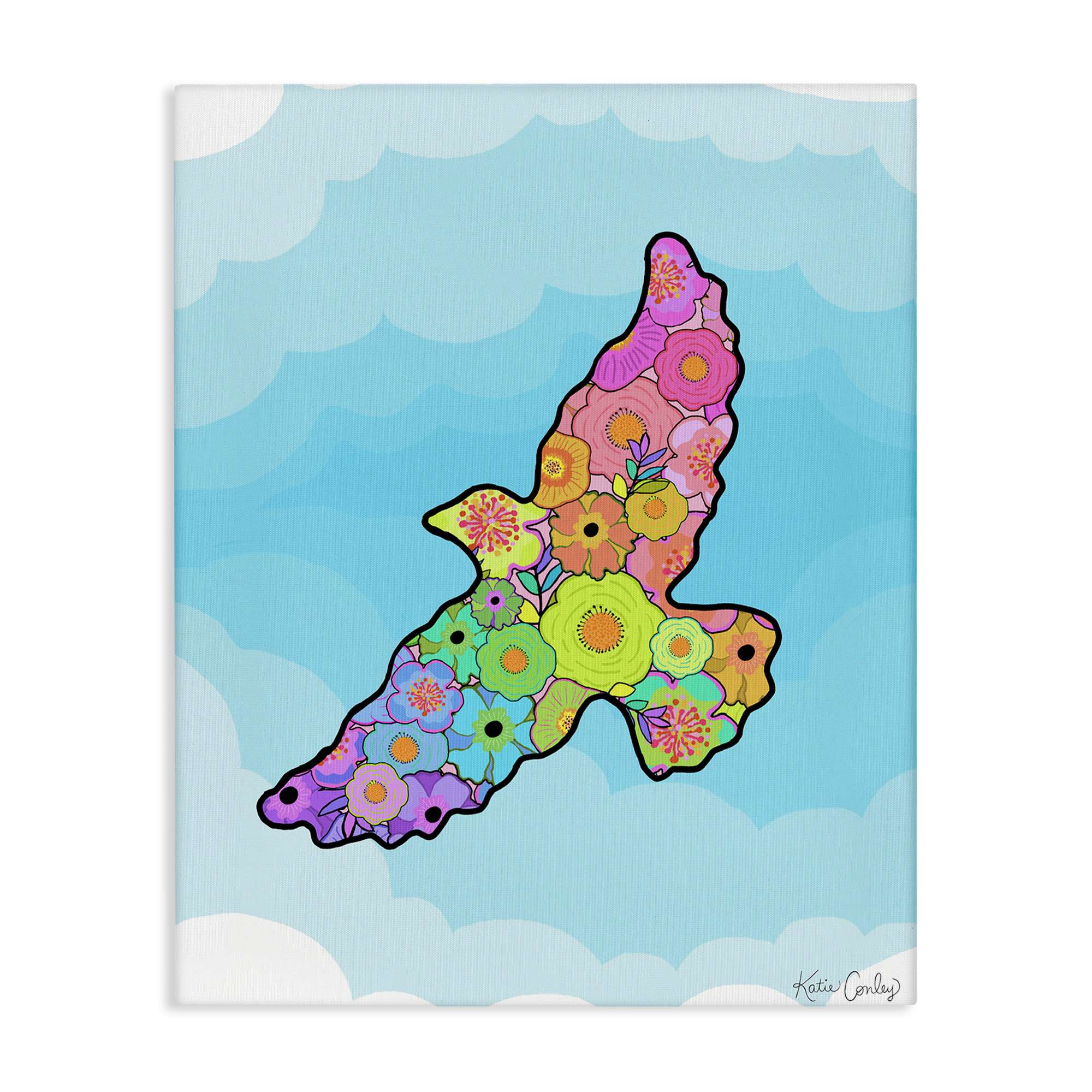 Stupell Industries BS-765-CN-24X30 Bright Floral Bird Outline Canvas Wall Art By Katie Conley 24 x 30