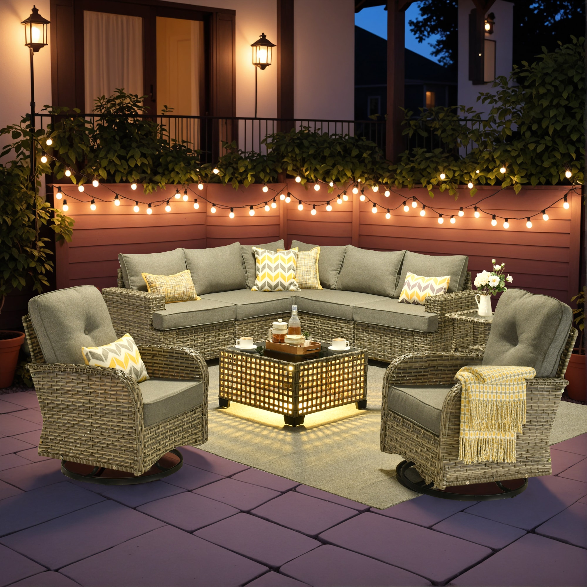 ALTRIGUS 6L-VYZTBS2092-AL 9 -Piece Wicker Patio Sofa Conversation Set with Dark Gray Cushions