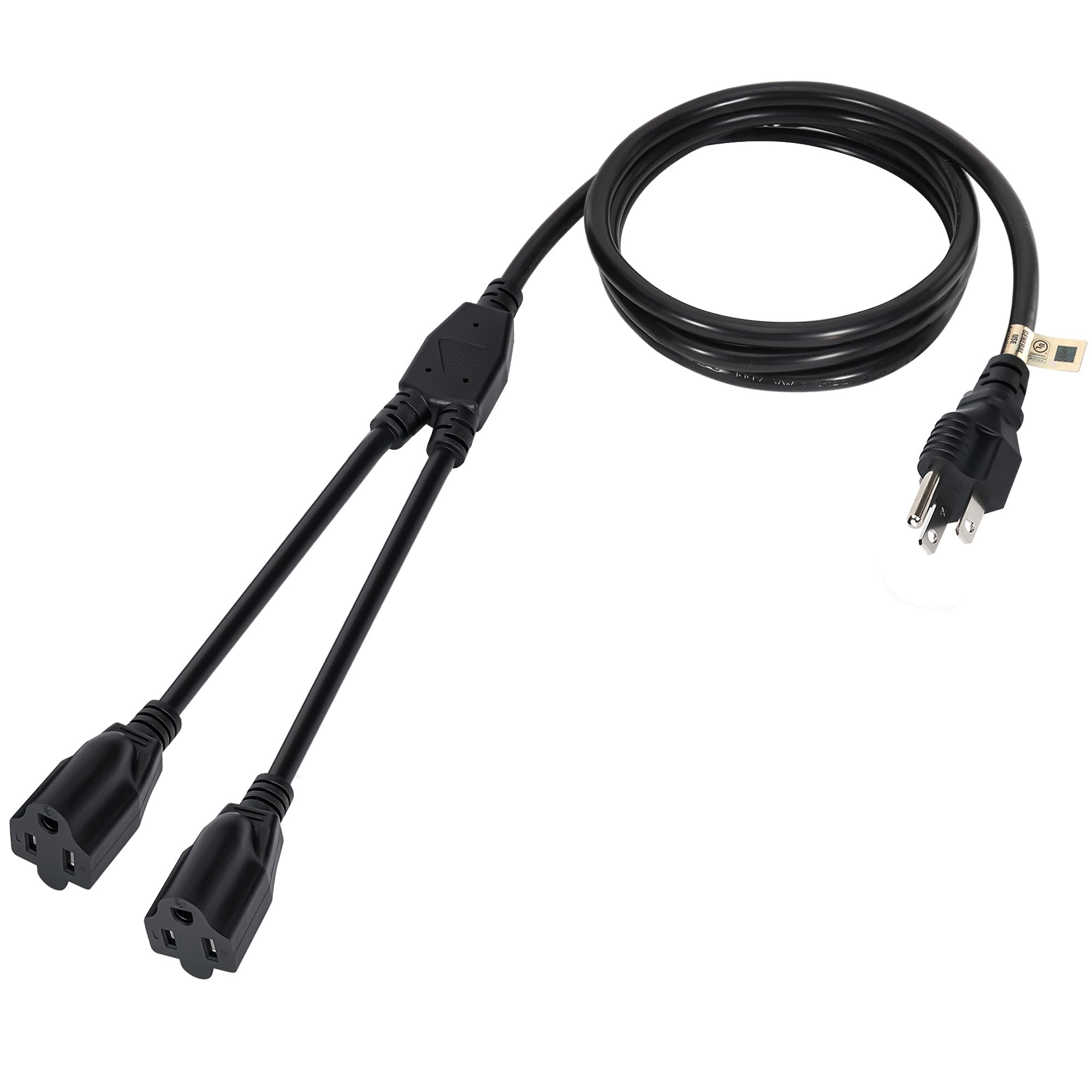 KHKFY  Two Way Power Cord Splitter Cable Ten Foot Three Prong One to Two Extension Cord Outlet Saver Male to Female Y Splitter Power Extension