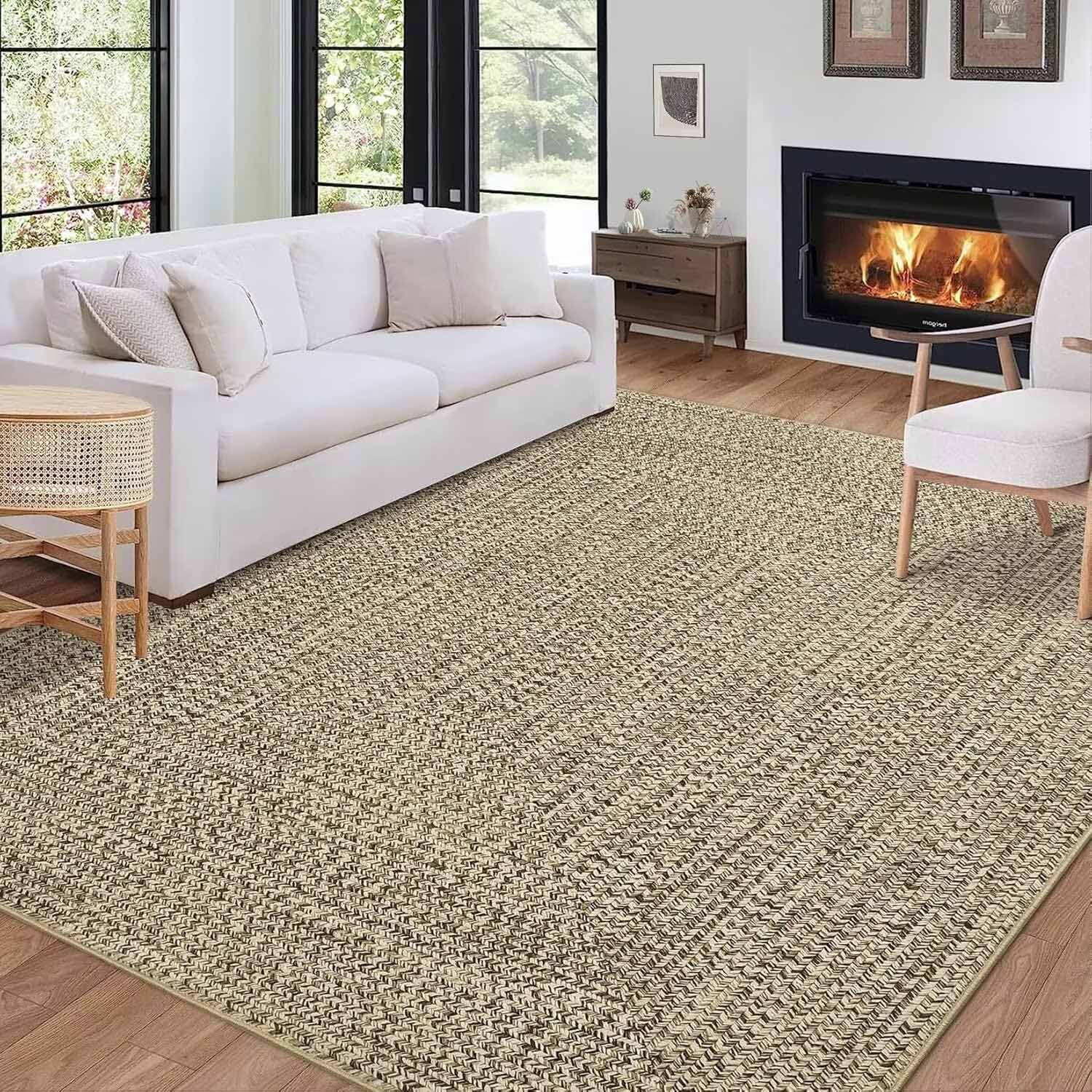 Garvee YXY-LO-PHO-16JHHFOF 8 x 10 (ft) Loomed Polyester Beige Rectangular Indoor Solid Mid-Century Modern Machine washable Area rug