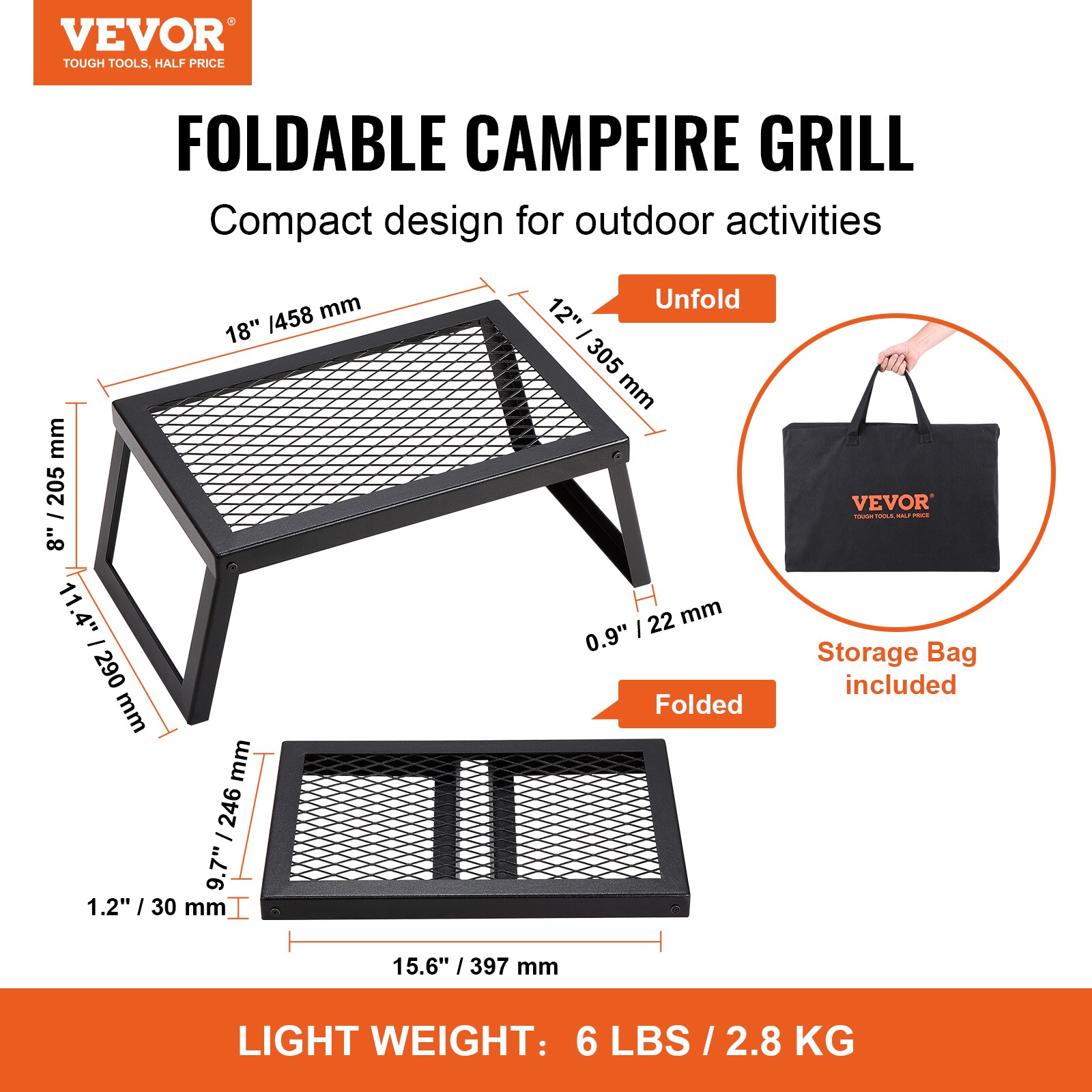 VEVOR 30 in. x 16 in. Carbon Steel Camp Cooking Table Portable