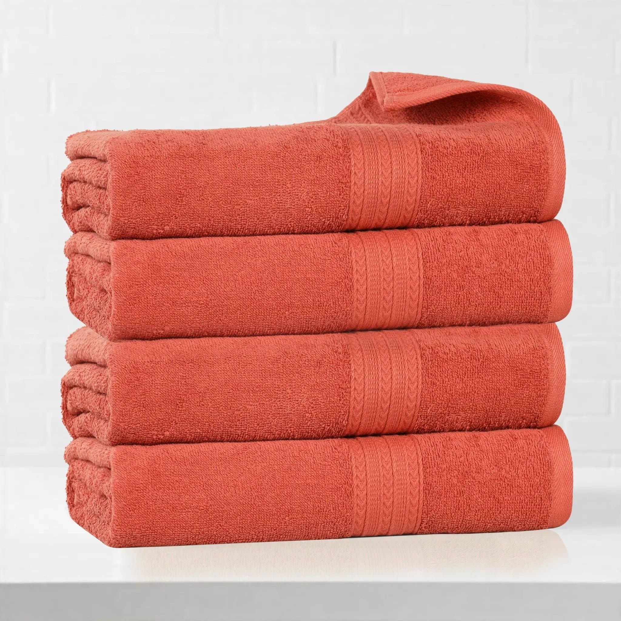 Slickblue 4-Piece Cotton Quick Dry Lightweight Bath Towel Set with Rope Border for Bathroom Gym and Poolside Use 27-in x 54-in Multiple Color Options #D-SI-10121