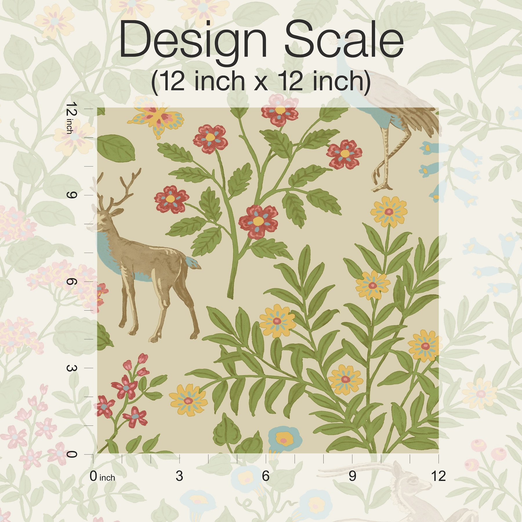 Linen Tan and Green Floral Peel and Stick Wallpaper