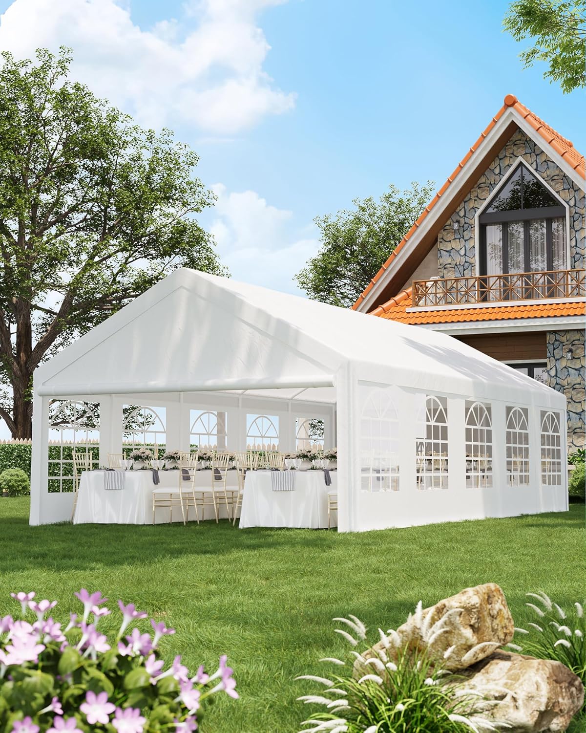 Garvee 20x40FT Large Party Tent Heavy Duty Outdoor Event Tent Wedding Tents with Removable Sidewalls and Church Windows Carpas para Fiestas with Storage Bags for Parties Weddings BBQs Temporary Shelter