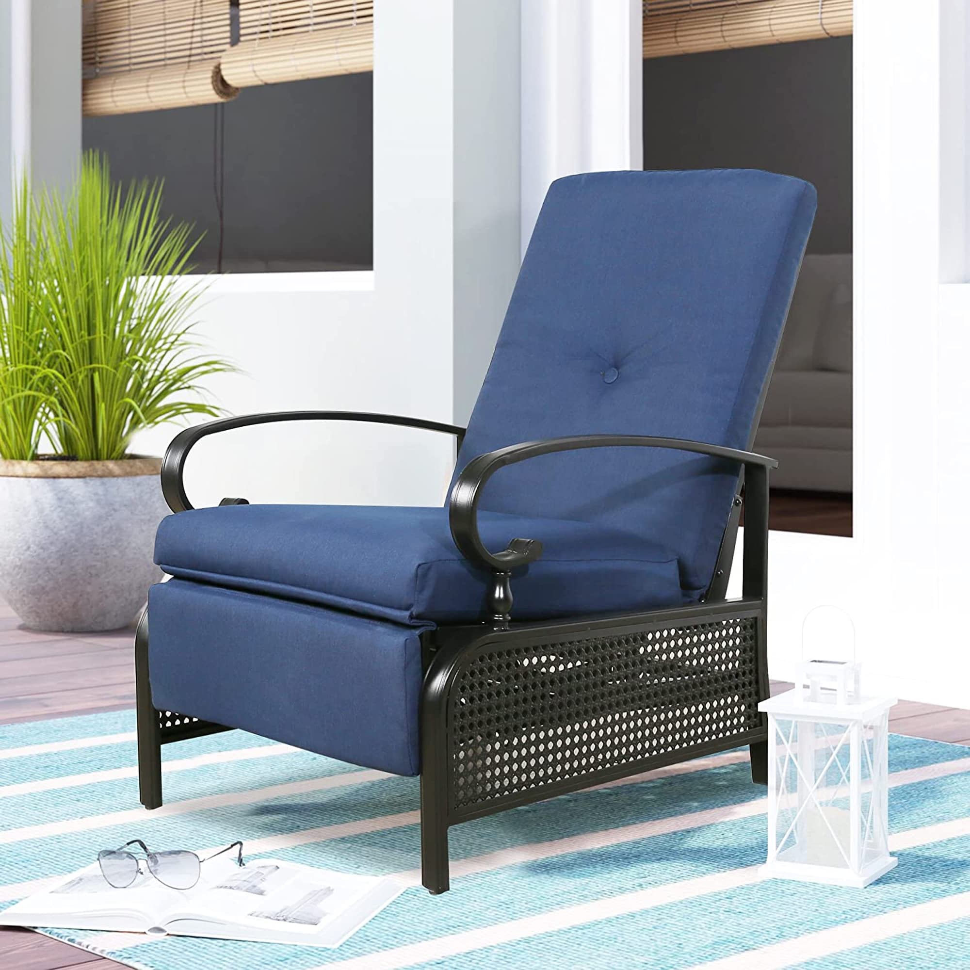 PEAK HOME FURNISHINGS Recliner Chair Wicker Black Metal Frame Stationary Recliner  Chair(s) with Red Olefin Cushioned Seat in the Patio Chairs department at