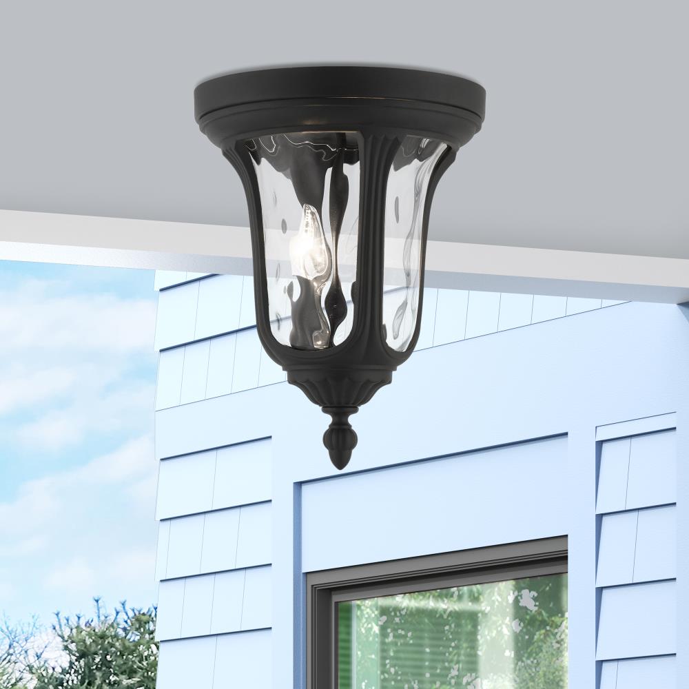Elegant Oxford Hand-Blown Clear Water Glass 2-Light LED Flush Mount in Textured Black