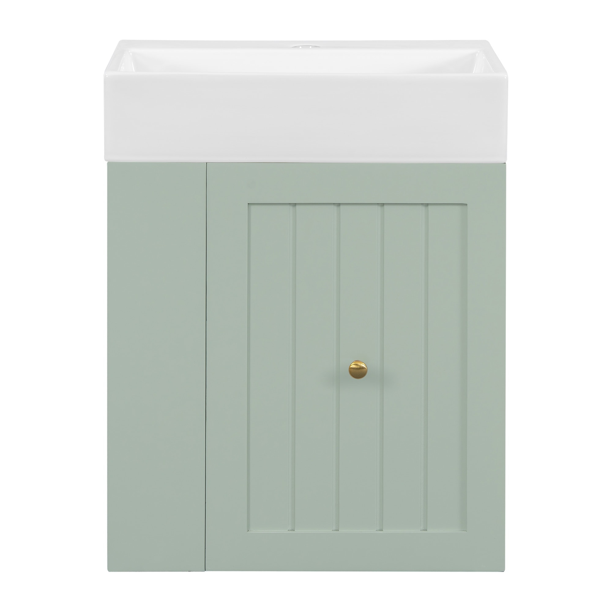 LIVACA - 20 inch Green MDF Bathroom Vanity with Ceramic Sink and Side Shelf