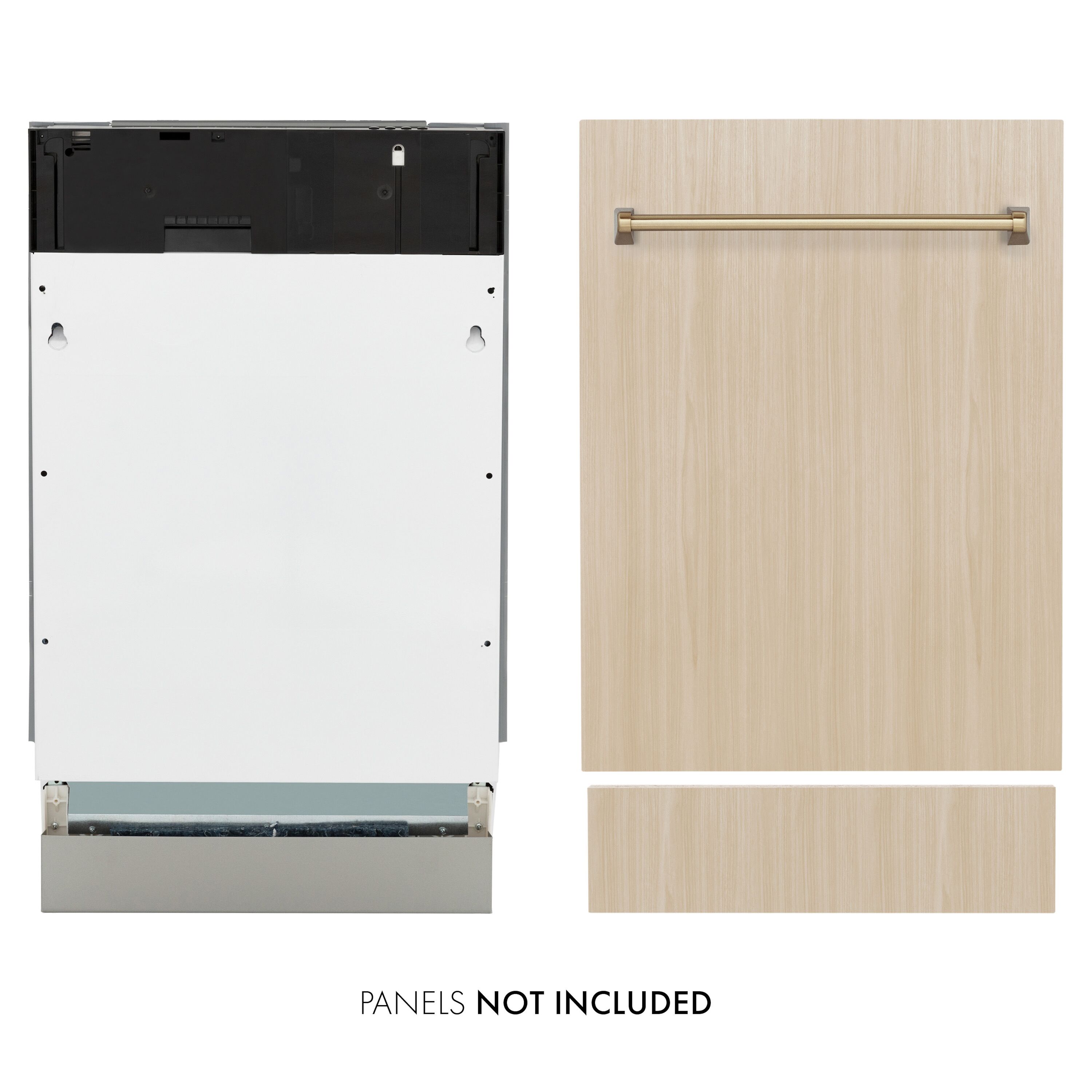 ZLINE KITCHEN & BATH DWVZ-18-CB 18-in Top Control Built-in Dishwasher With Third Rack ( Panel-Ready, Champagne Bronze Handle ) ENERGY STAR, 51-Decibel Standard Sound Level