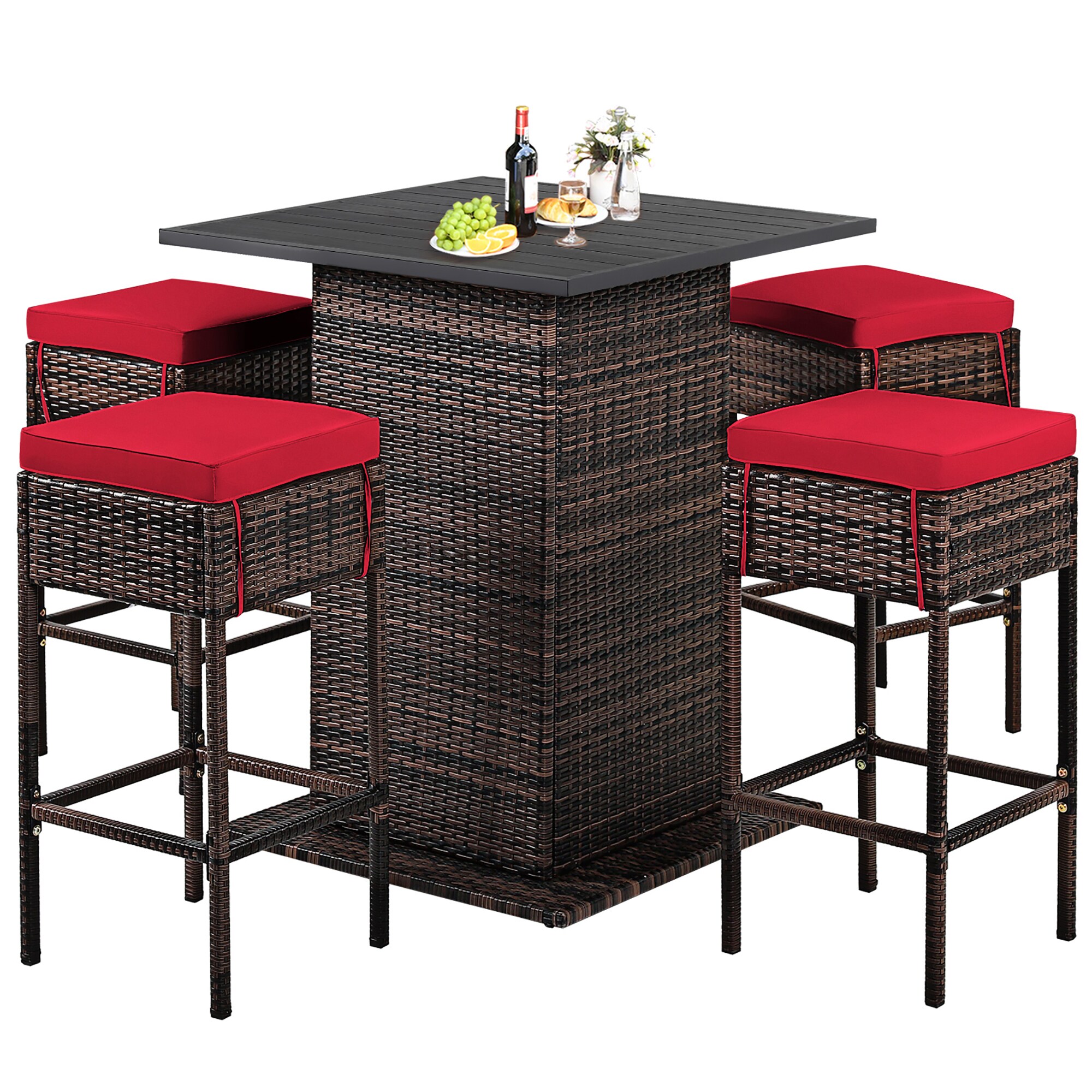 Costway Square Patio Bar Set 5 Piece Outdoor Bistro Set with Storage ...